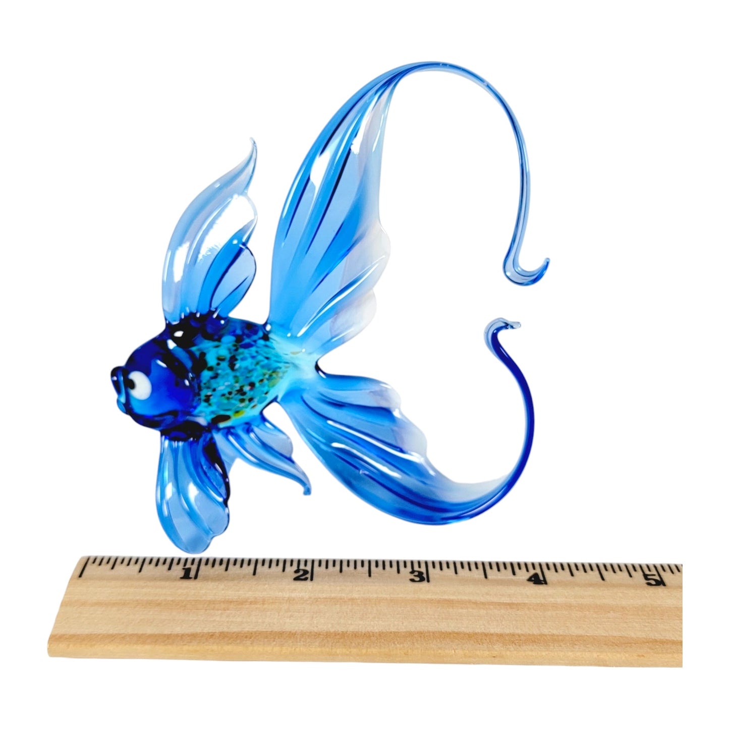 Art Glass Betta Fish Blue Glass Fish Murano-Style Glass Figurine Hand Blown Fish