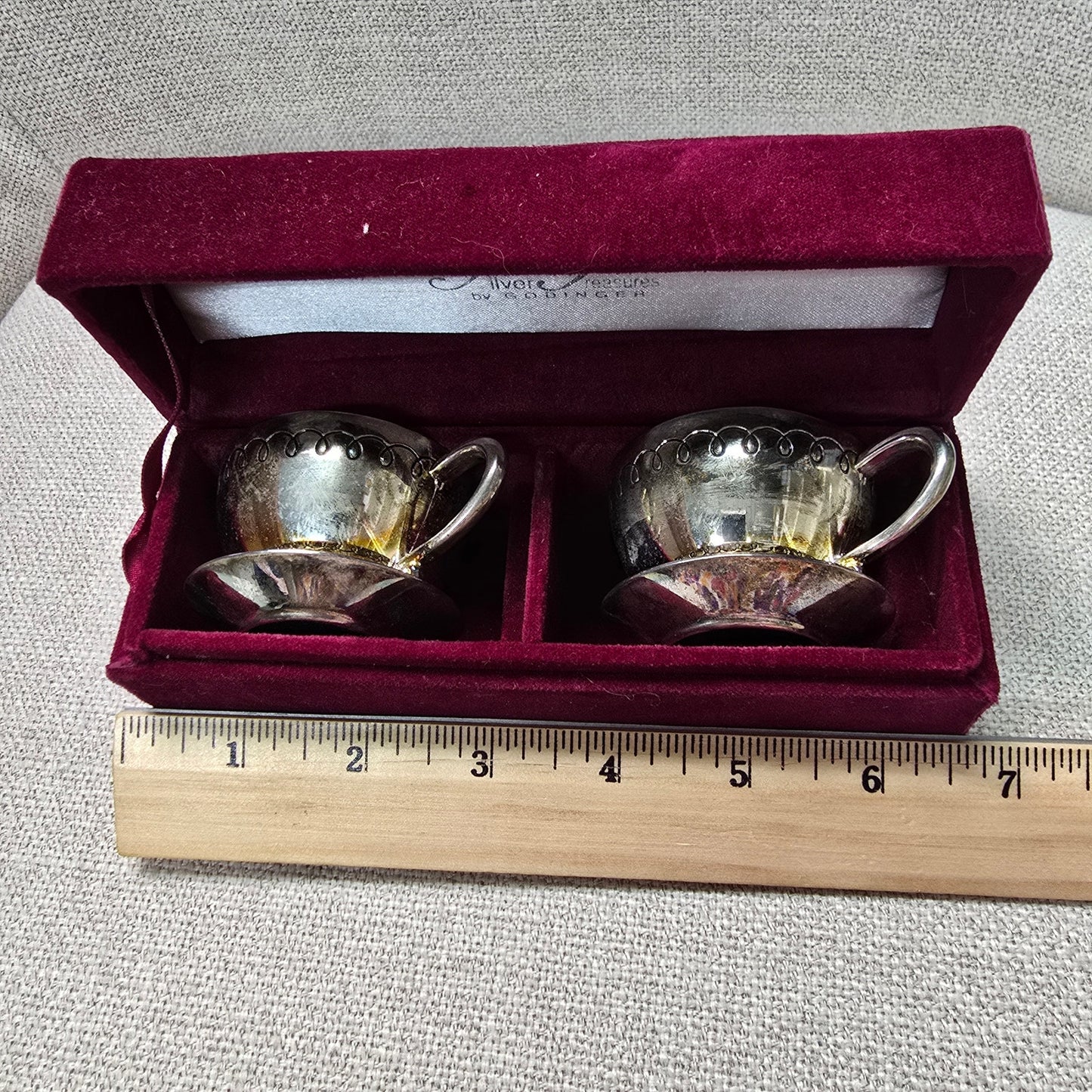 Vintage Silver Treasures by Godinger Teacup Salt Pepper Shakers Original Velvet Box