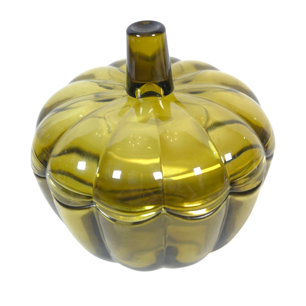 Olive Green Glass Pumpkin Jar with Lid Decorative Fall Trinket Container