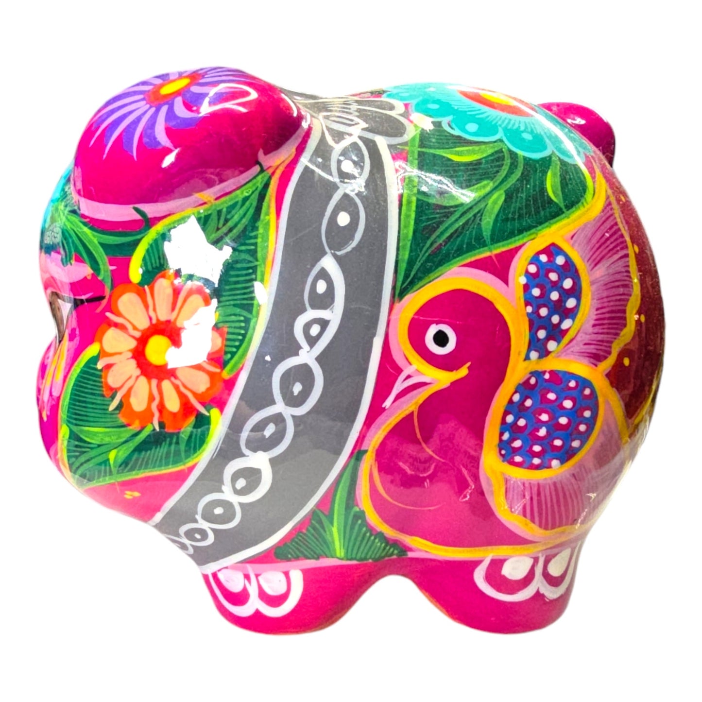 Mexican Pottery Hand-Painted Piggy Bank, Glows under Black Light