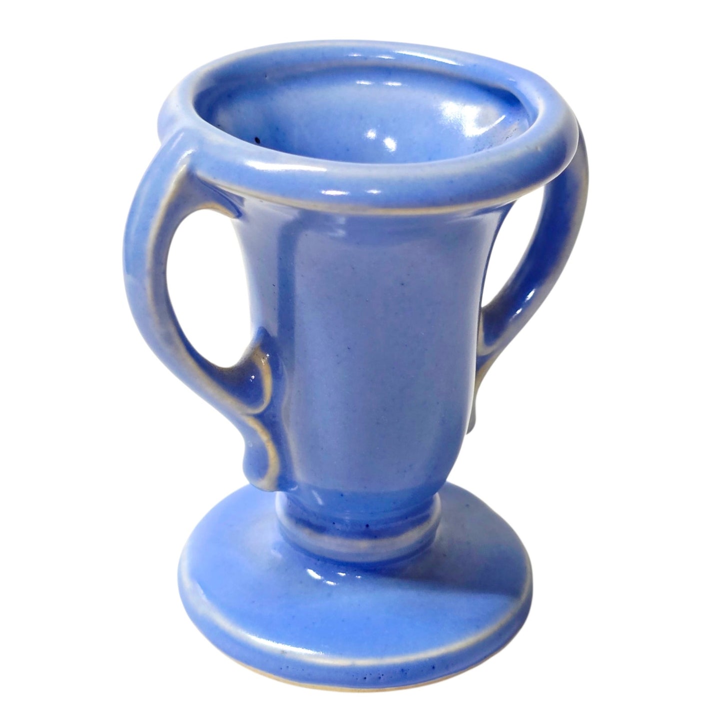 Vtg Miniature U.S.A. Pottery Periwinkle Blue Vase Double Handle Toothpick Match