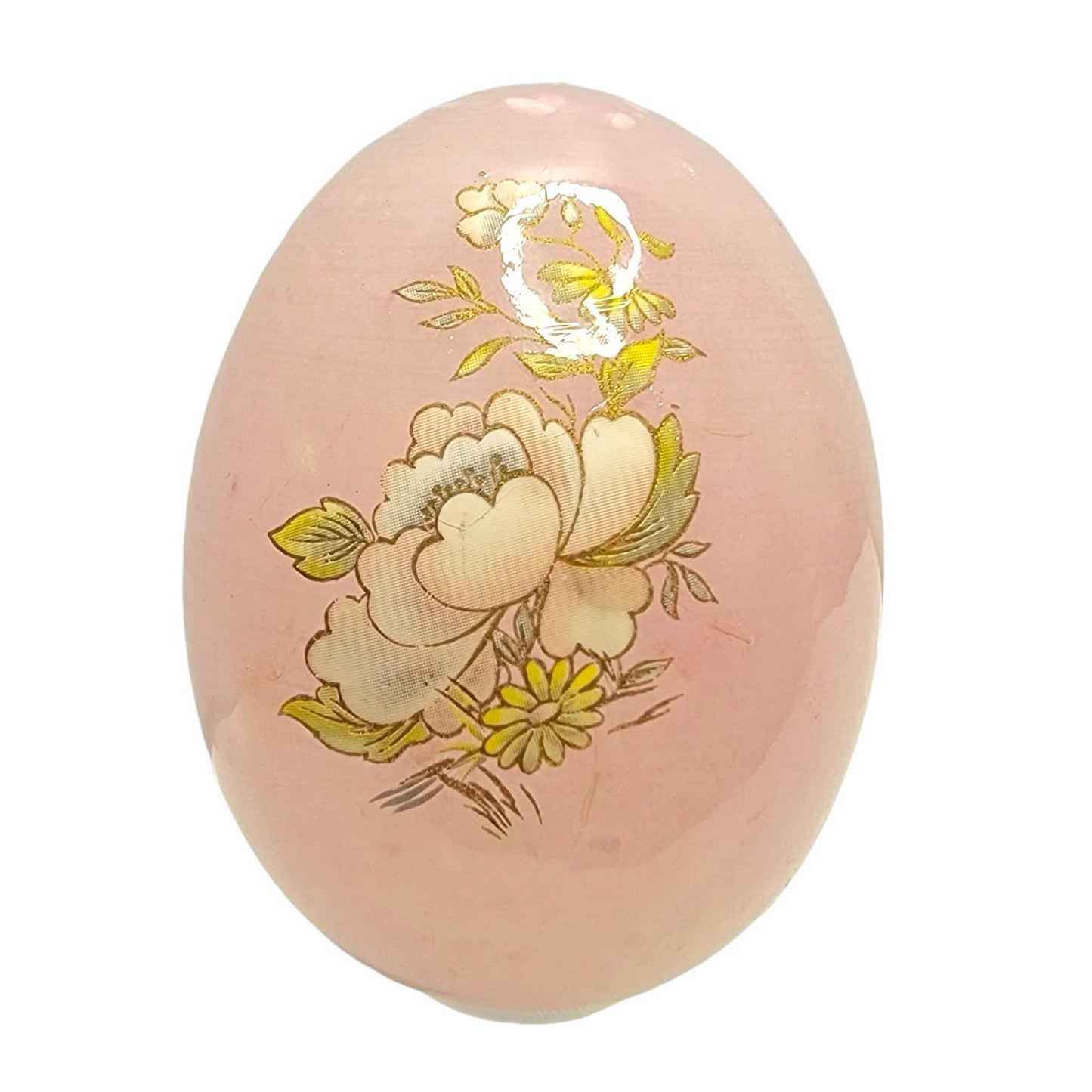 Lefton Genuine PINK Alabaster Marble Egg Hand Carved Made In Italy AS IS Scratch