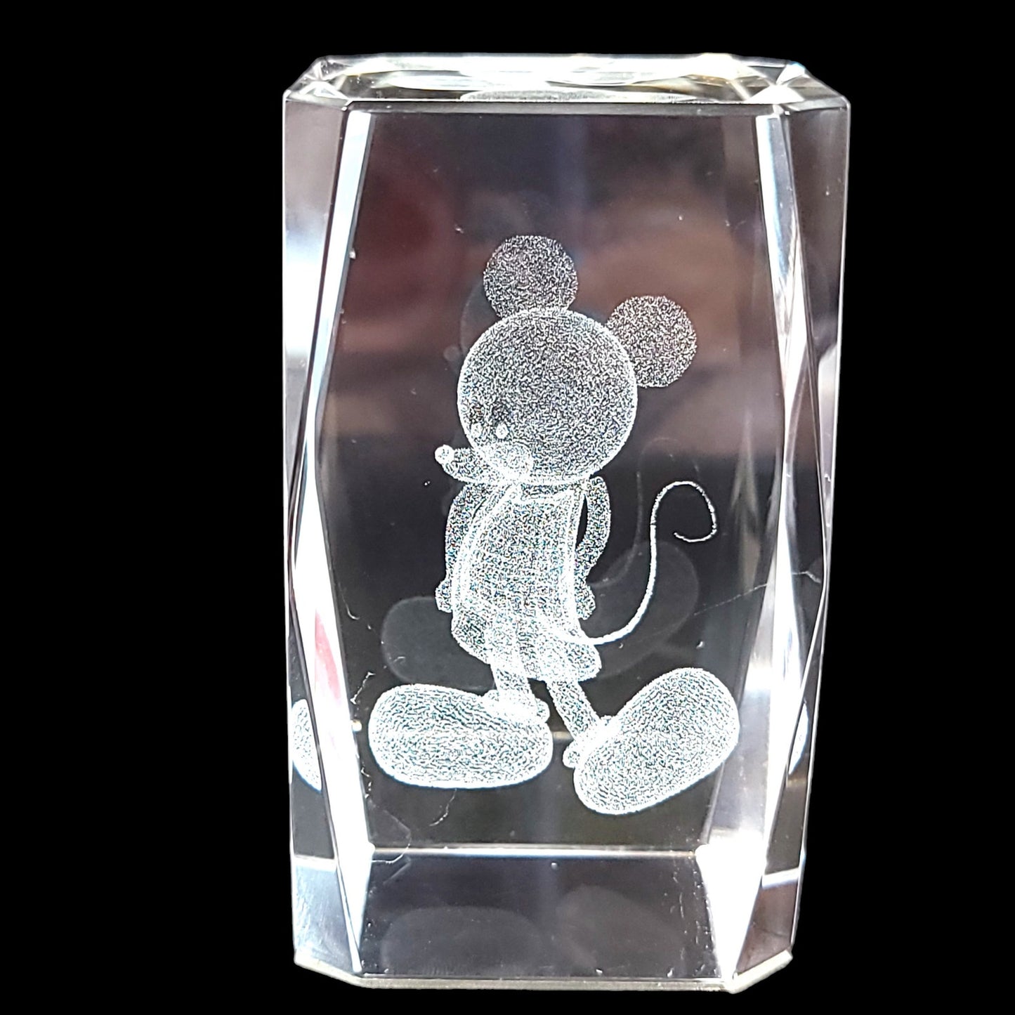 3D Laser Etched Mickey Mouse Crystal Paperweight in Box 3 x 2 x 2" Original Box