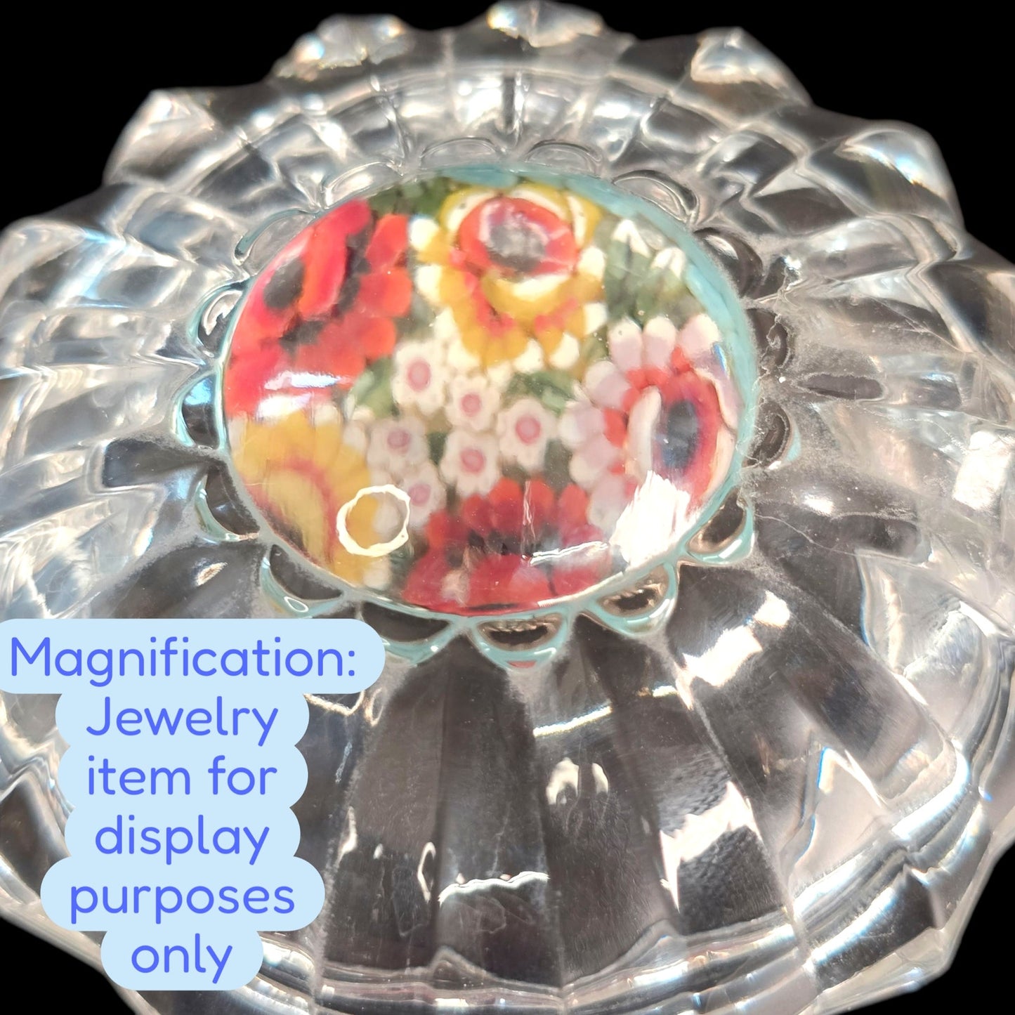 Vtg Magnifying Lead Crystal Eye Lidded Trinket Box Column Panel
