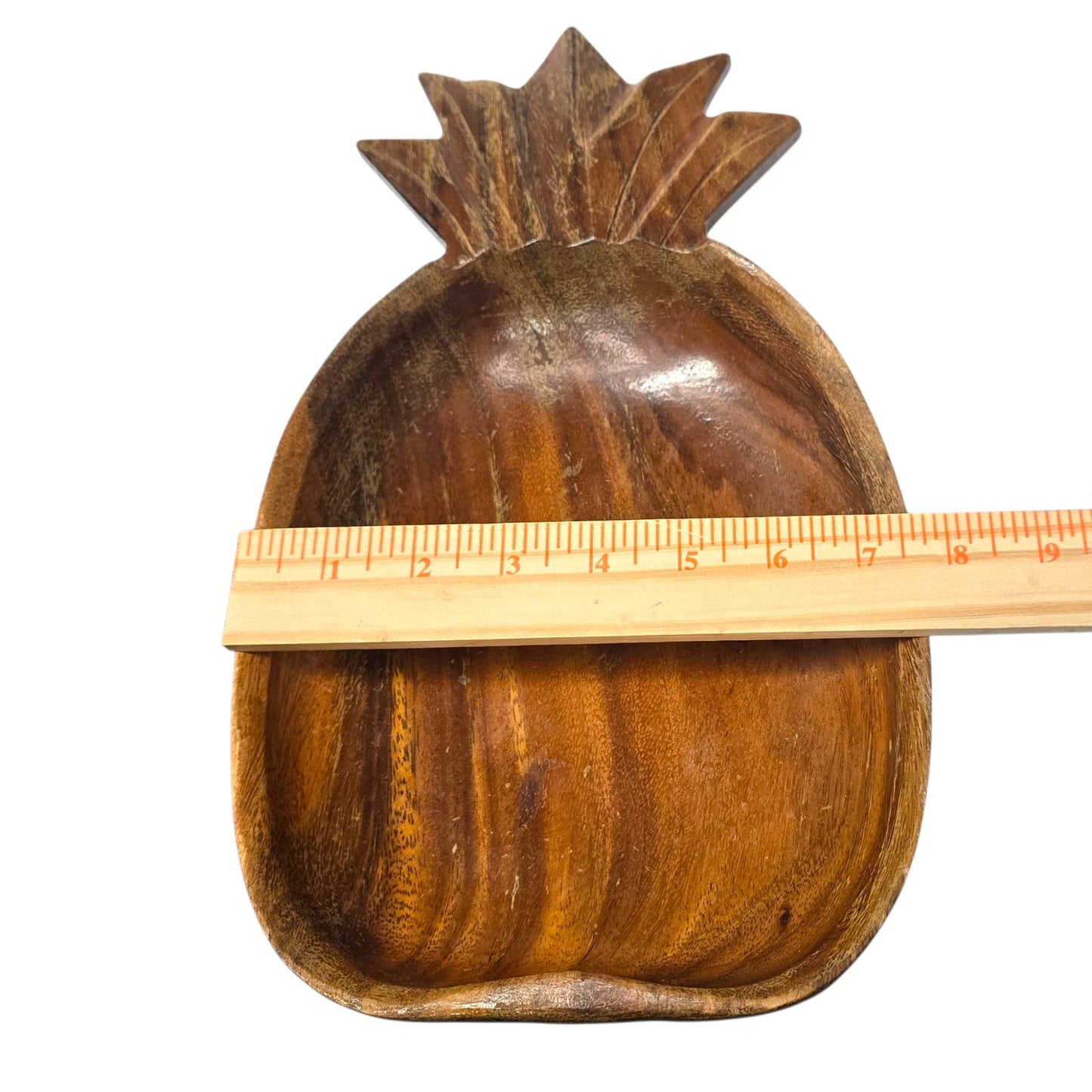 Vintage Hand-Carved Wooden Pineapple Dish Rustic 13" Tropical Tiki Serving Bowl