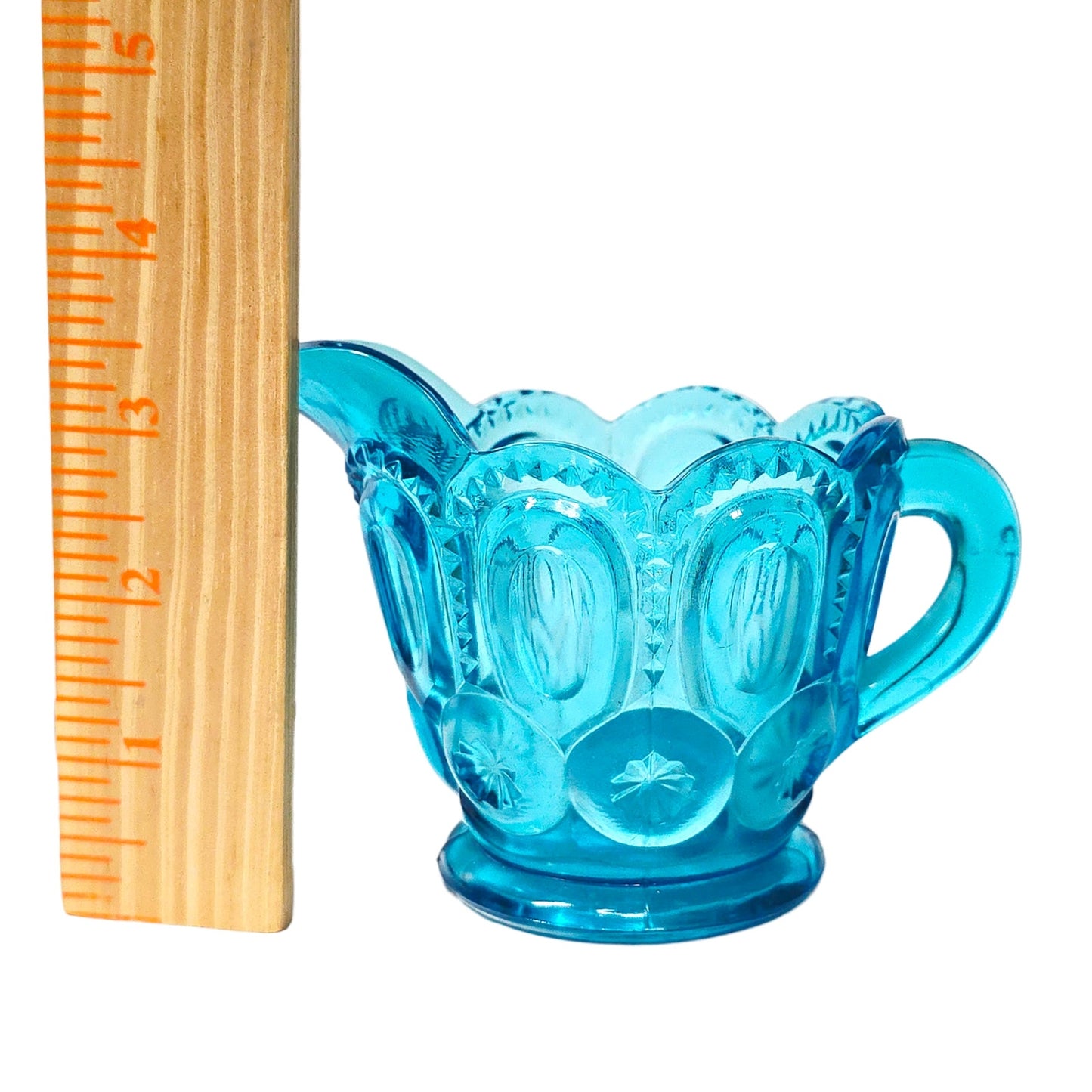 Vintage L. E. Smith Glass Moon & Stars Creamer Pattern Peacock Blue Turquoise UV