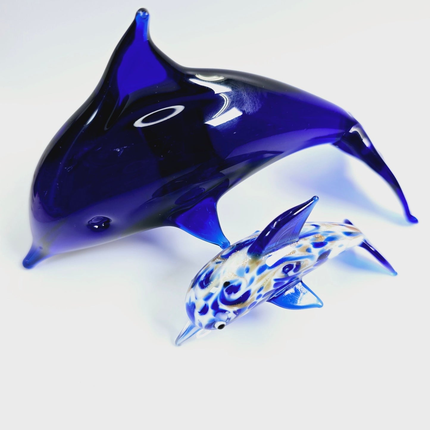 Set of 2 Hand-Blown Glass Dolphins