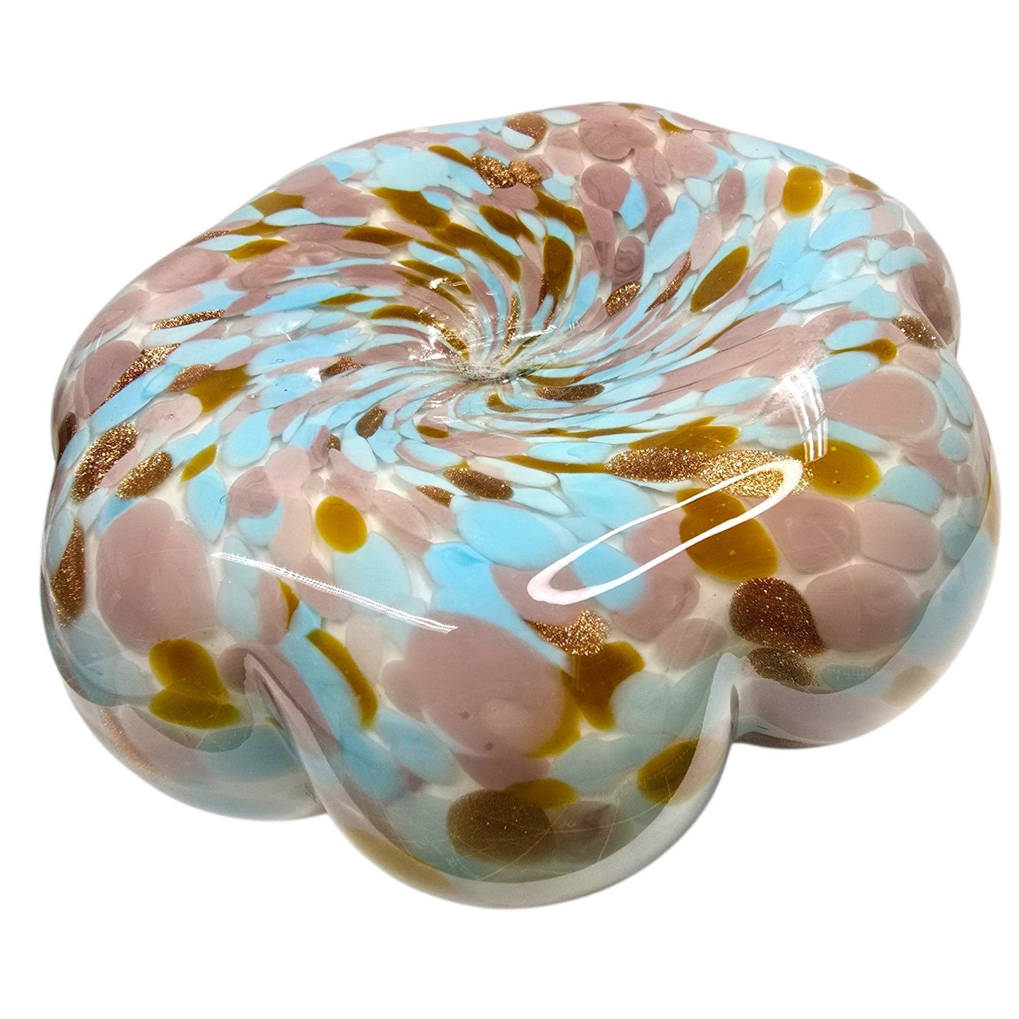 Hand Blown Art Glass Pumpkin Copper Aventurine, Lavender, Blue, Gold Speckled