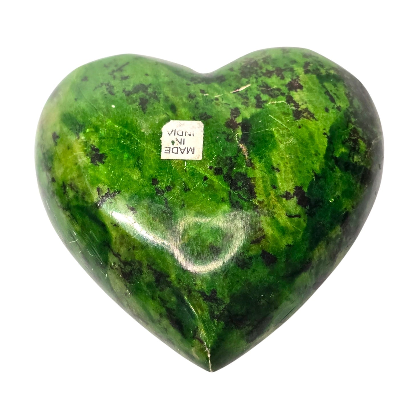 Carved Soapstone Heart Paperweight Green HOPE Etched Flower India Heavy 4"