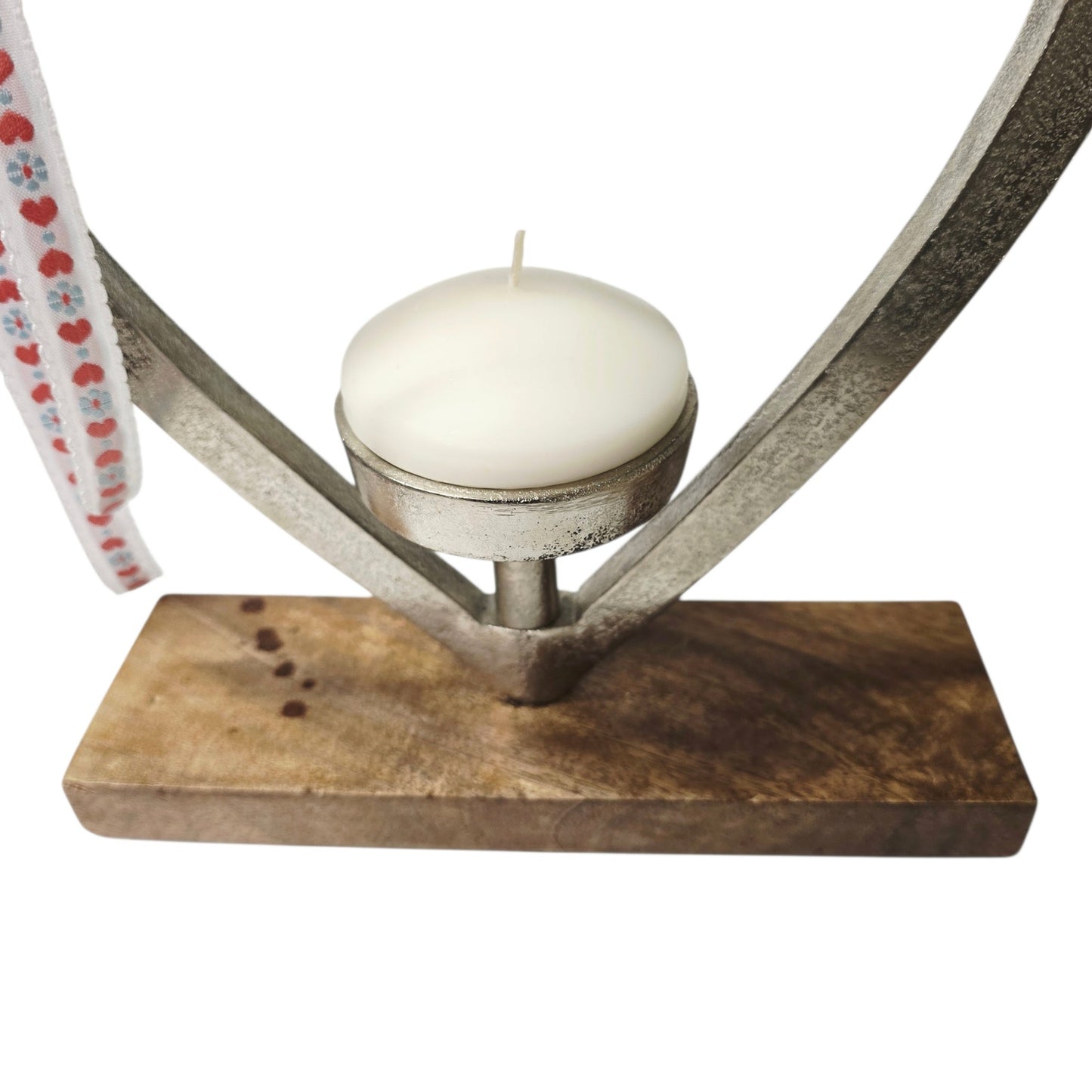 Heart-Shaped Candle Holder Silver-Finished Aluminum & Mango Wood India Valentine