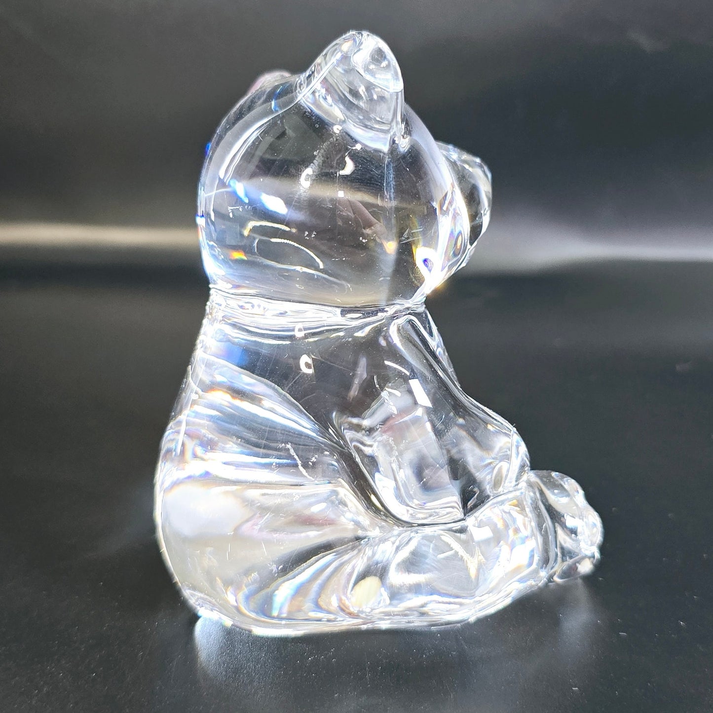 Handblown Clear Art Glass Bear, Polished Bottom