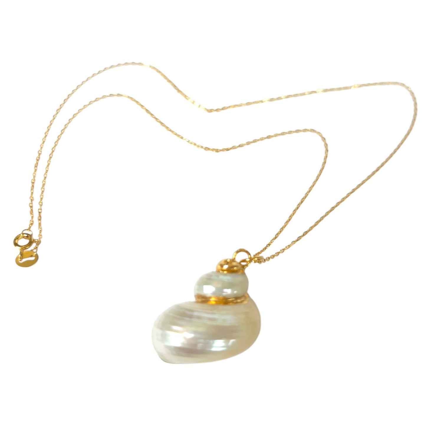 Vintage Gold Electroplated Turbo Shell Pendant Necklace 18 in 925 Chain
