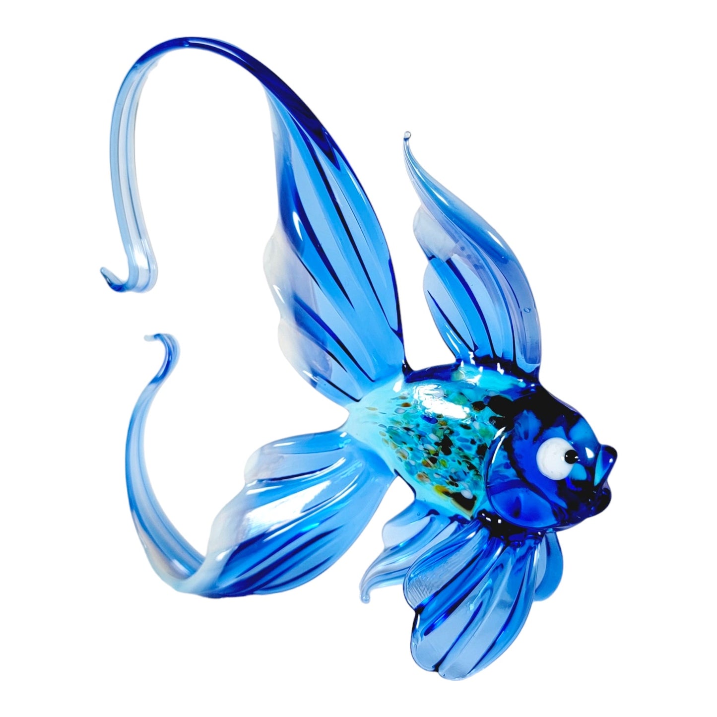 Art Glass Betta Fish Blue Glass Fish Murano-Style Glass Figurine Hand Blown Fish