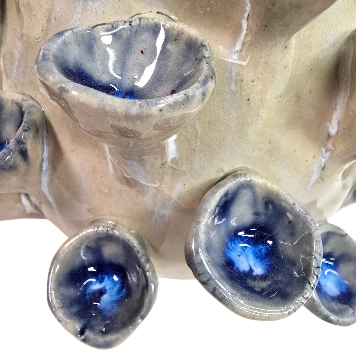 Vintage Art Pottery Barnacle Urchin Vase Thailand Blue Glaze Textured Figural 6"
