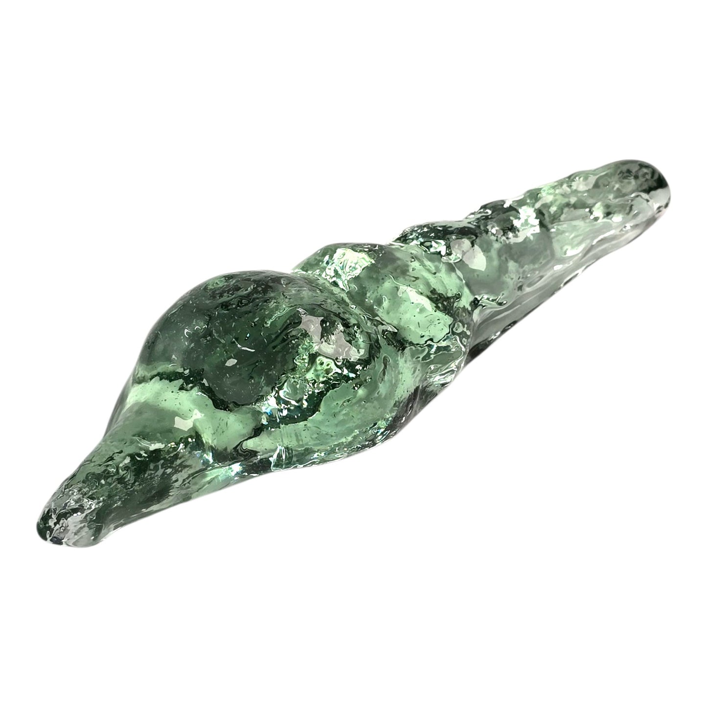 Art Glass Conch Spiral Corkscrew Sea Shell, Recycled Green Glass Shell