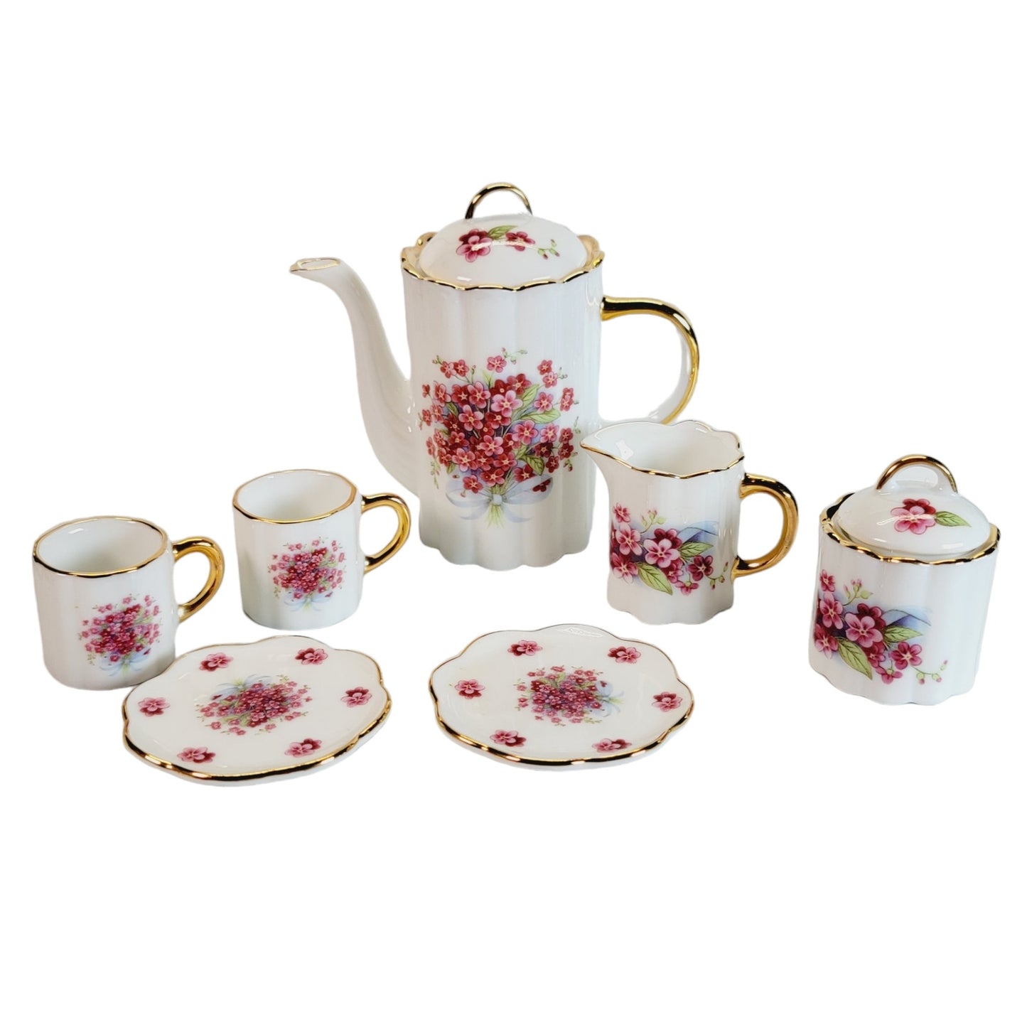 Vintage Fine Porcelain 10-Piece Miniature Tea Set