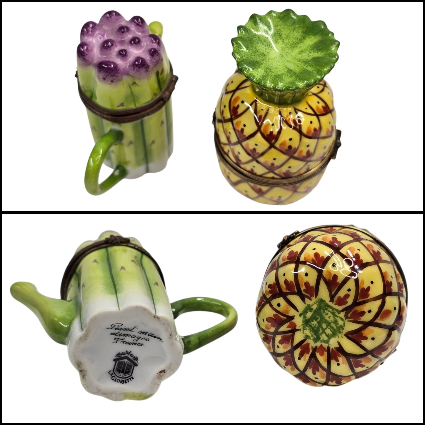 Limoges France Pineapple & Asparagus Trinket Box Set Atelier Box & Certificate