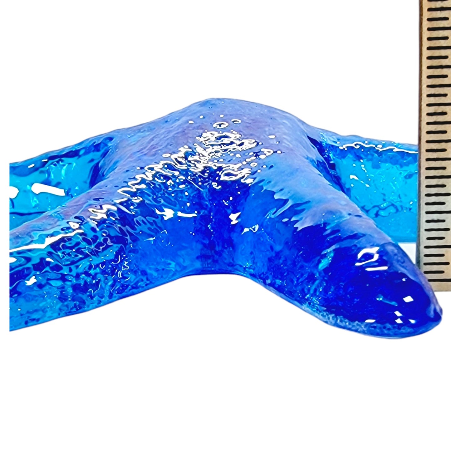 Blue Art Glass Textured Starfish Paperweight 6" W