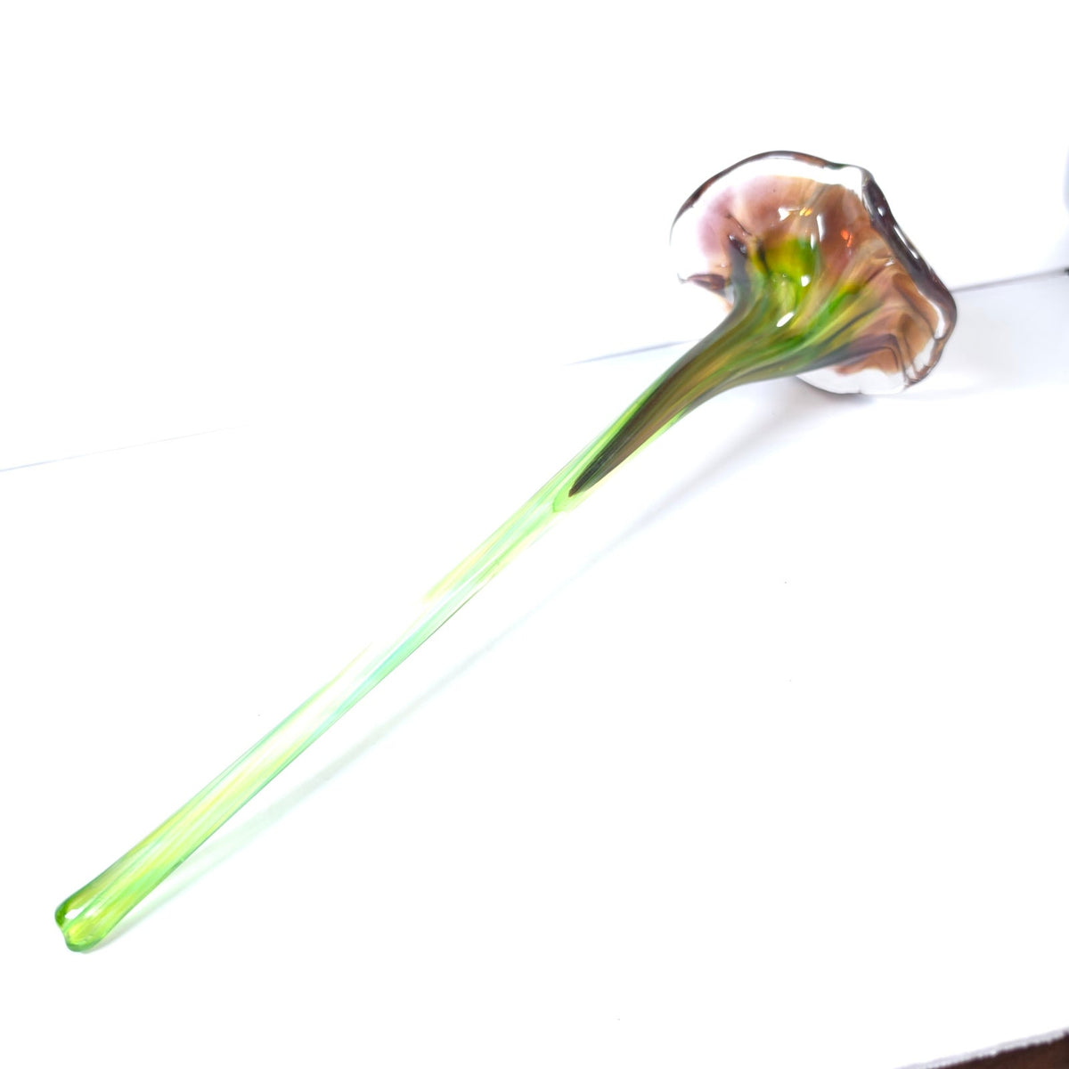 Vintage Art Glass Calla Lily Flower Long Green Stem Purple Pink Bloom 12 Inch