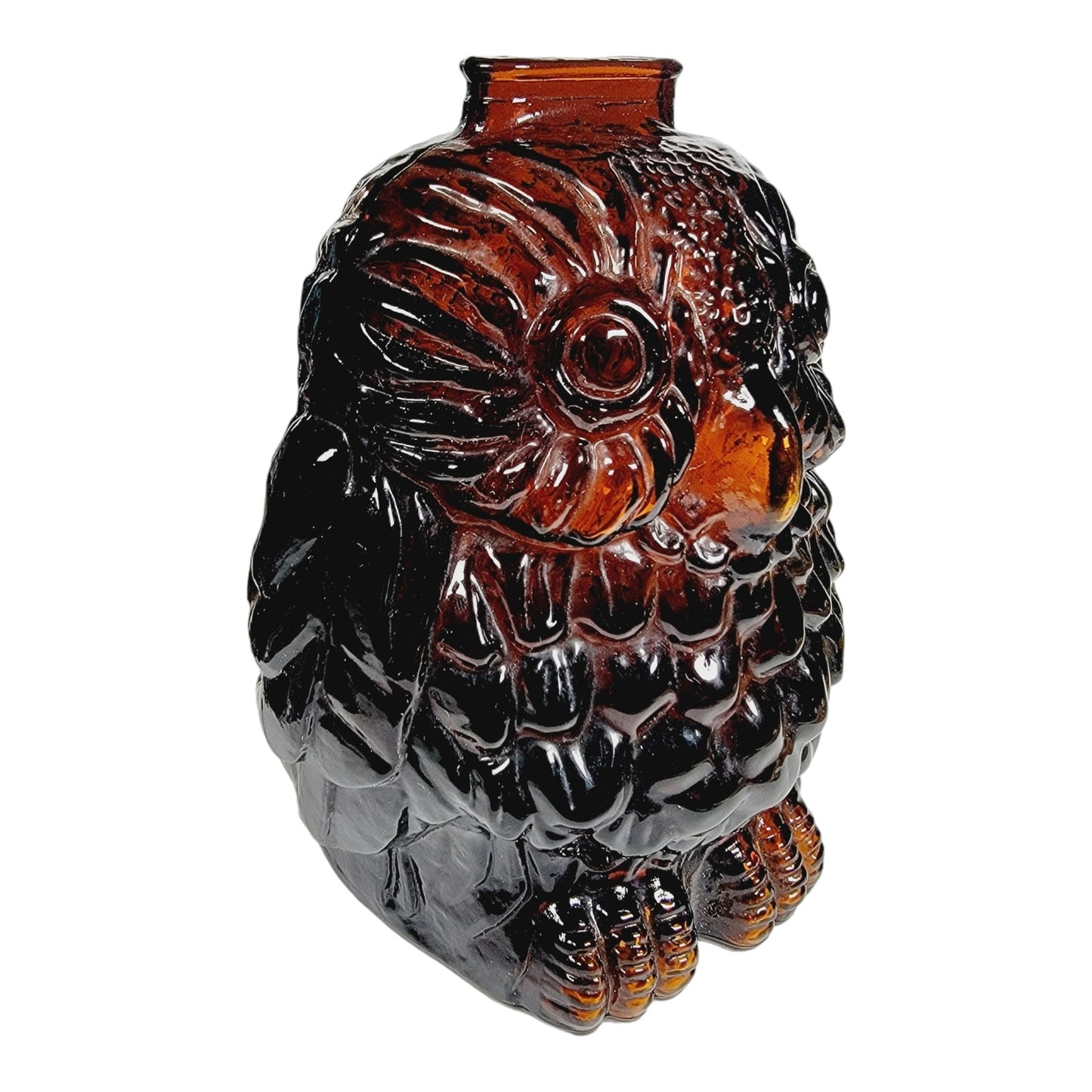 Vintage Libbey Wise Old Owl 6" Bank, Dark Amber Glass, Owl Coin Bank