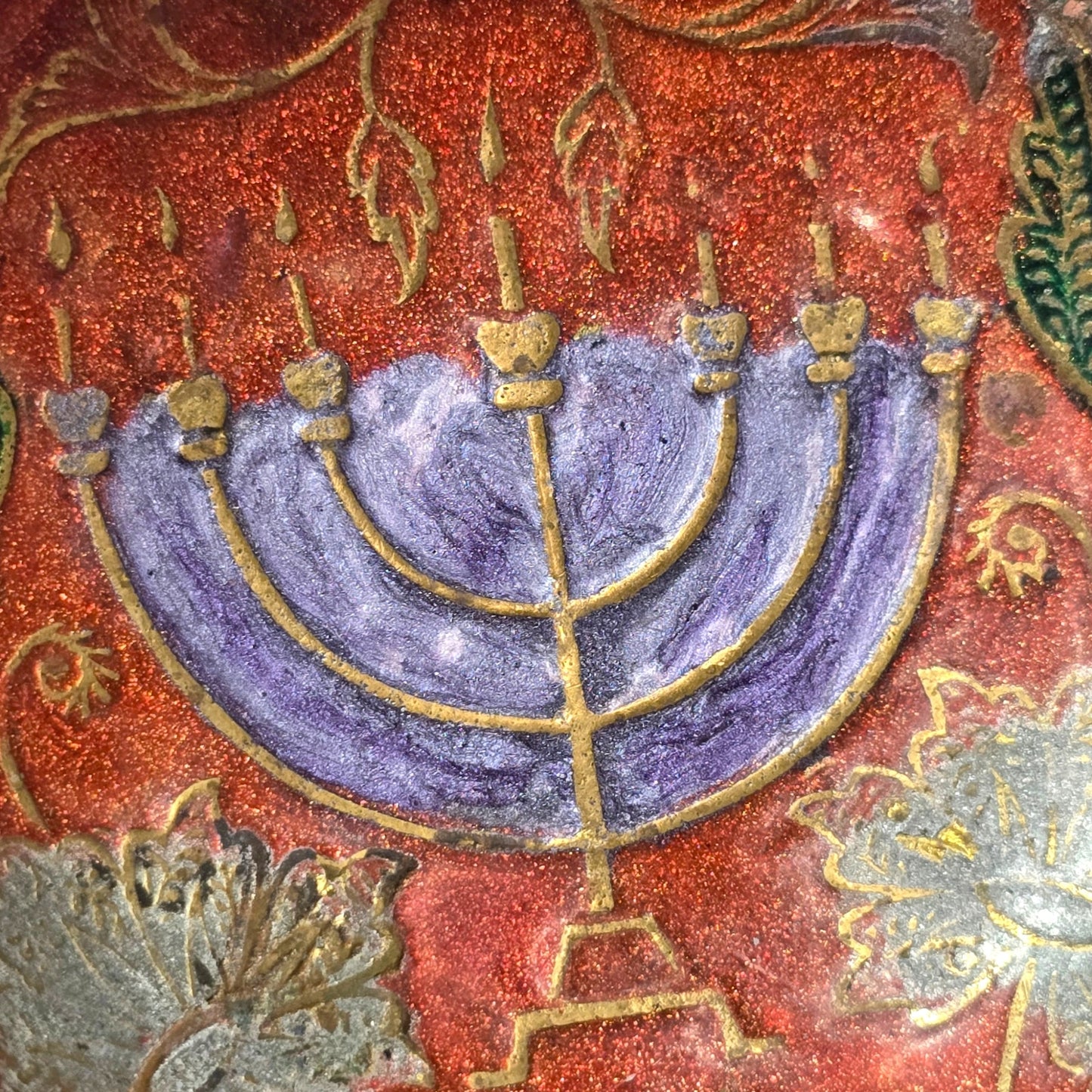 Vintage Brass Menorah Bowl Miniature Enamel Judaica Trinket Dish Israel