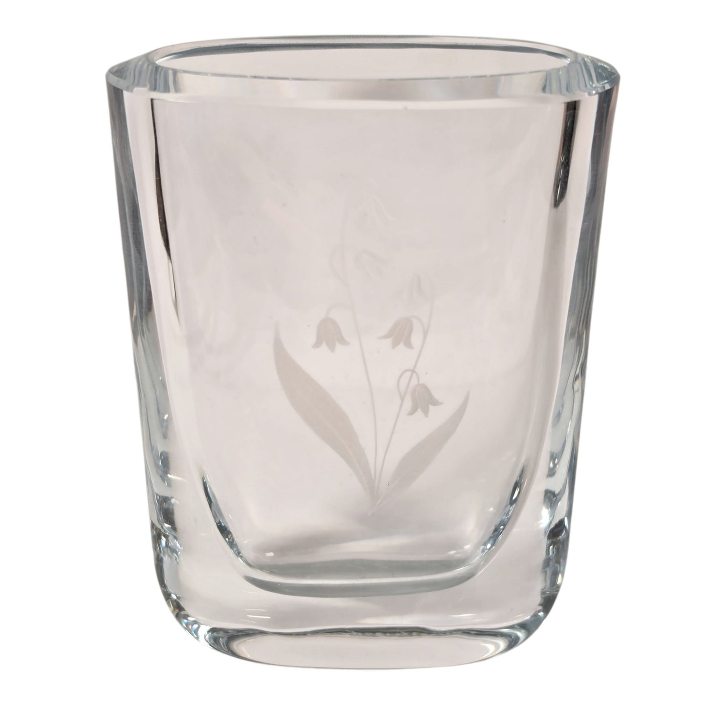 Strombergshyttan Signed Crystal Vase Vtg Swedish Art Glass Lily of Valley AS IS