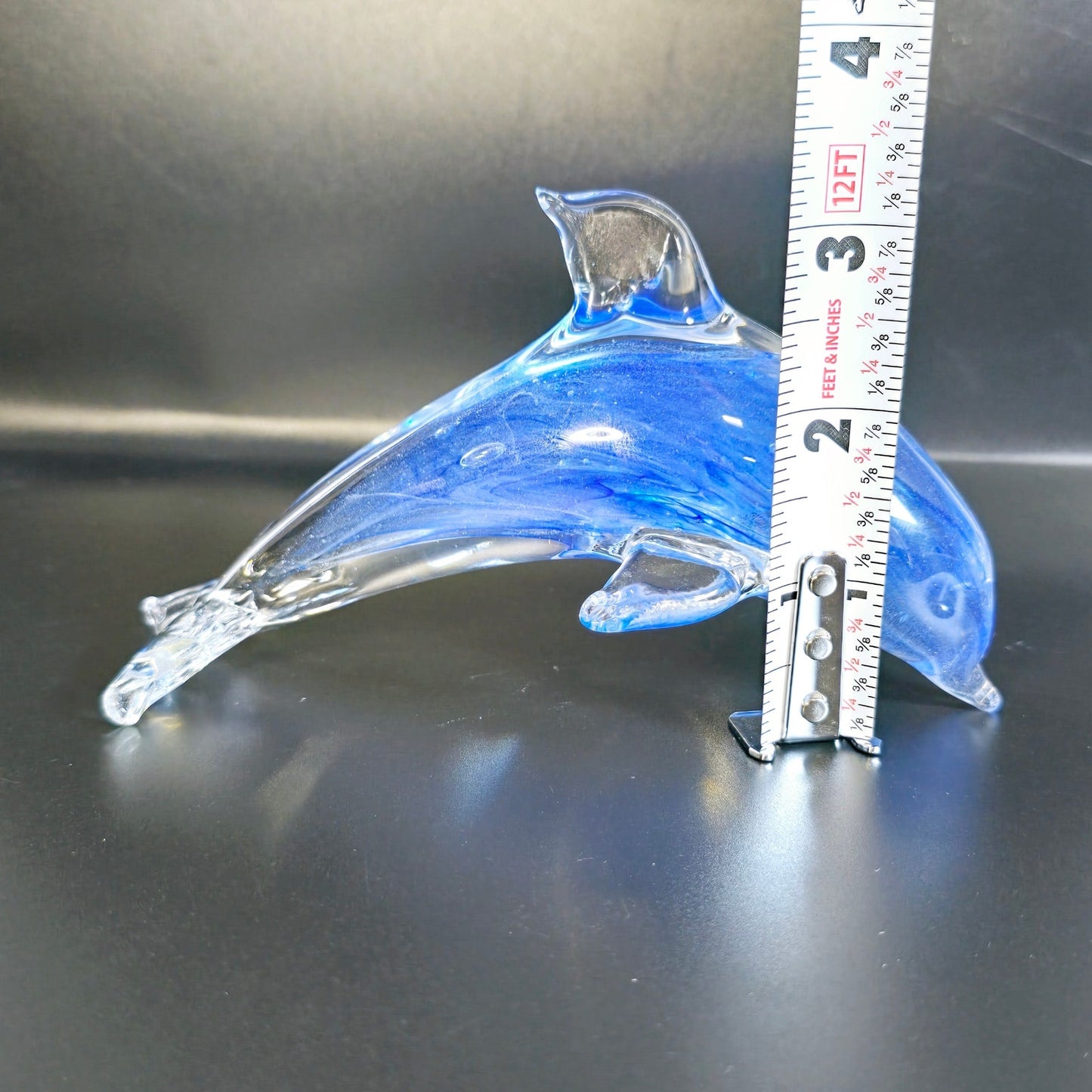 Hand-Blown Blue Art Glass Dolphin