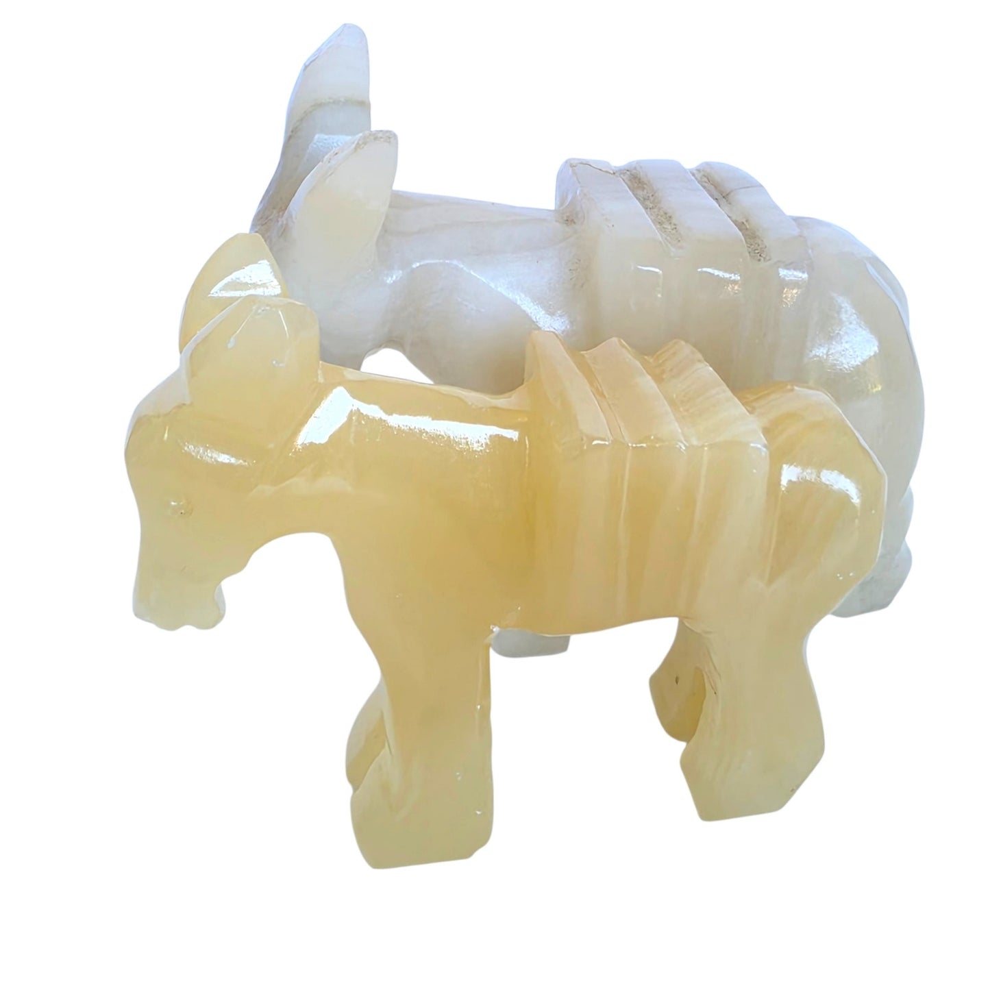 Vtg Carved Onyx Alabaster Donkey Figurines Pair UV Reactive Stone Nativity Piece
