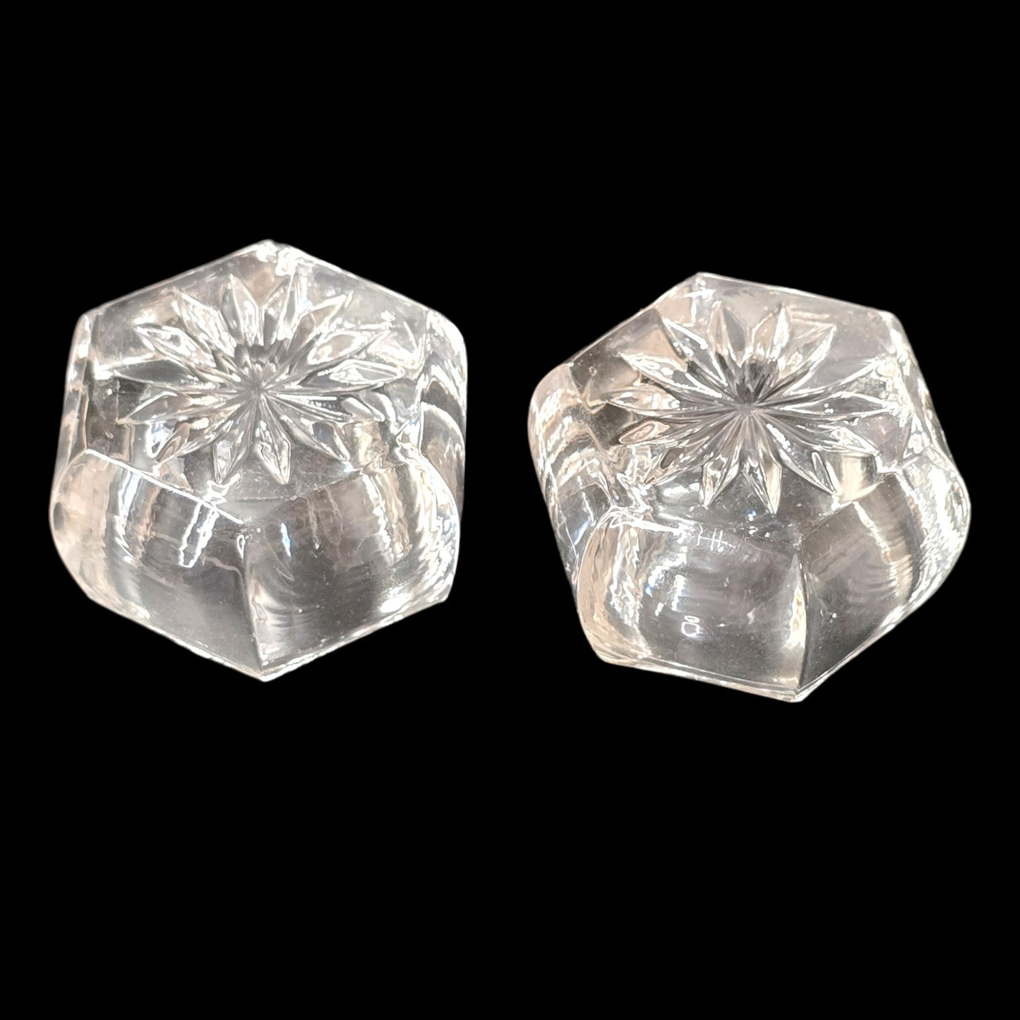 Vintage Clear Glass Salt Cellars Hexagonal Glows Under UV Blacklight Uranium