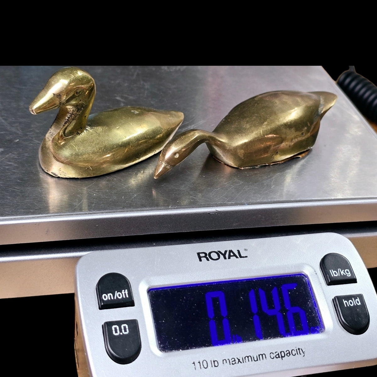 Vintage Solid Brass Duck & Goose Figurines Pair Miniature Waterfowl Birds