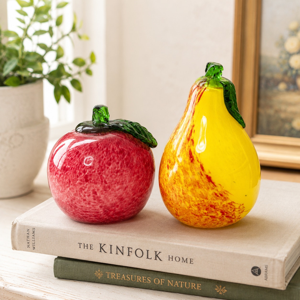 Vtg Italian Art Glass Fruit Apple Pear Figurines Hand Blown Murano Style Italy