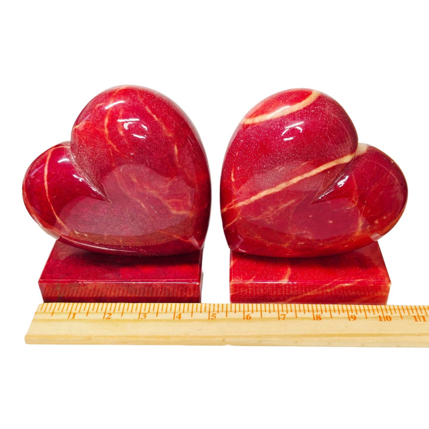 Vtg Ducceschi Italian Alabaster Red Heart Bookends Mid Century MCM Italy 8 lbs
