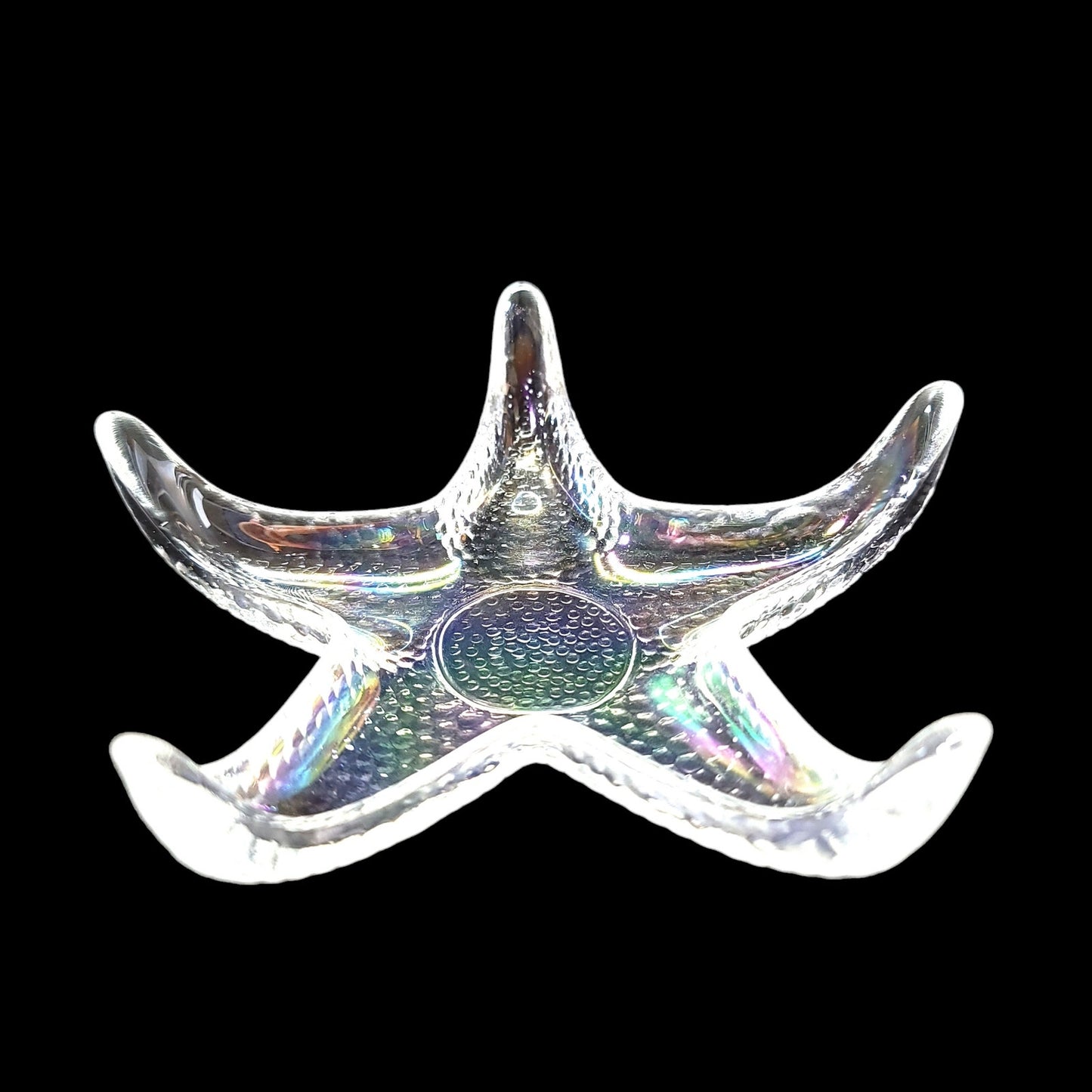 Iridescent Glass Starfish Trinket Dish, Coastal Home, Seashell Dish Seashore Decor 6.75" W