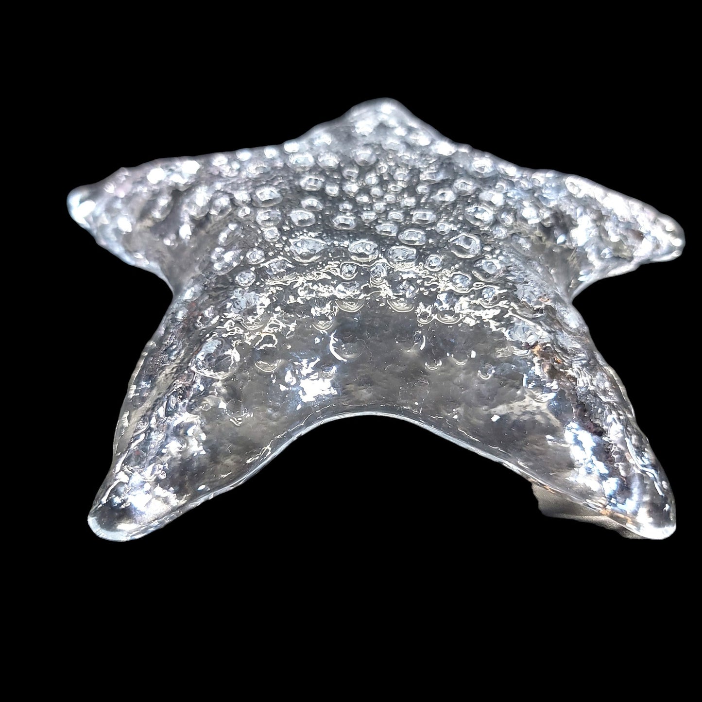 Clear Glass Star Fish Trinket Dish, Textured Bubble Glass 6" W