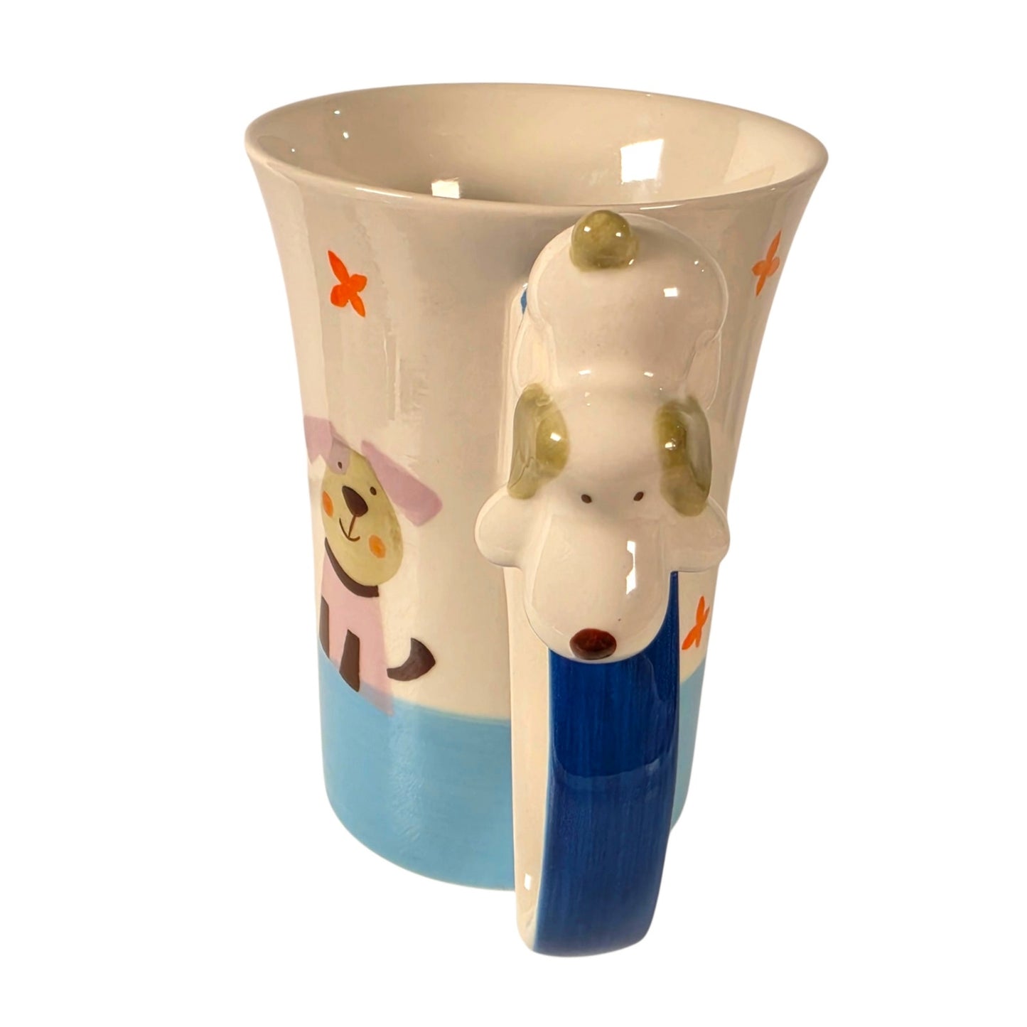 Indra Stoneware 3D Dog Mug Hand Painted Thailand Vintage Applied Ceramic Cup