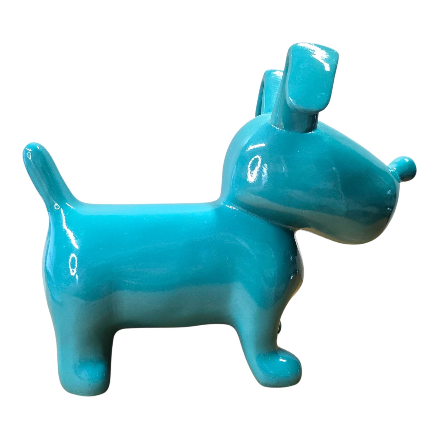 Modern Ceramic Dog Figurine Blue Glossy Pop Art Style Safe Paint 9" Home Decor