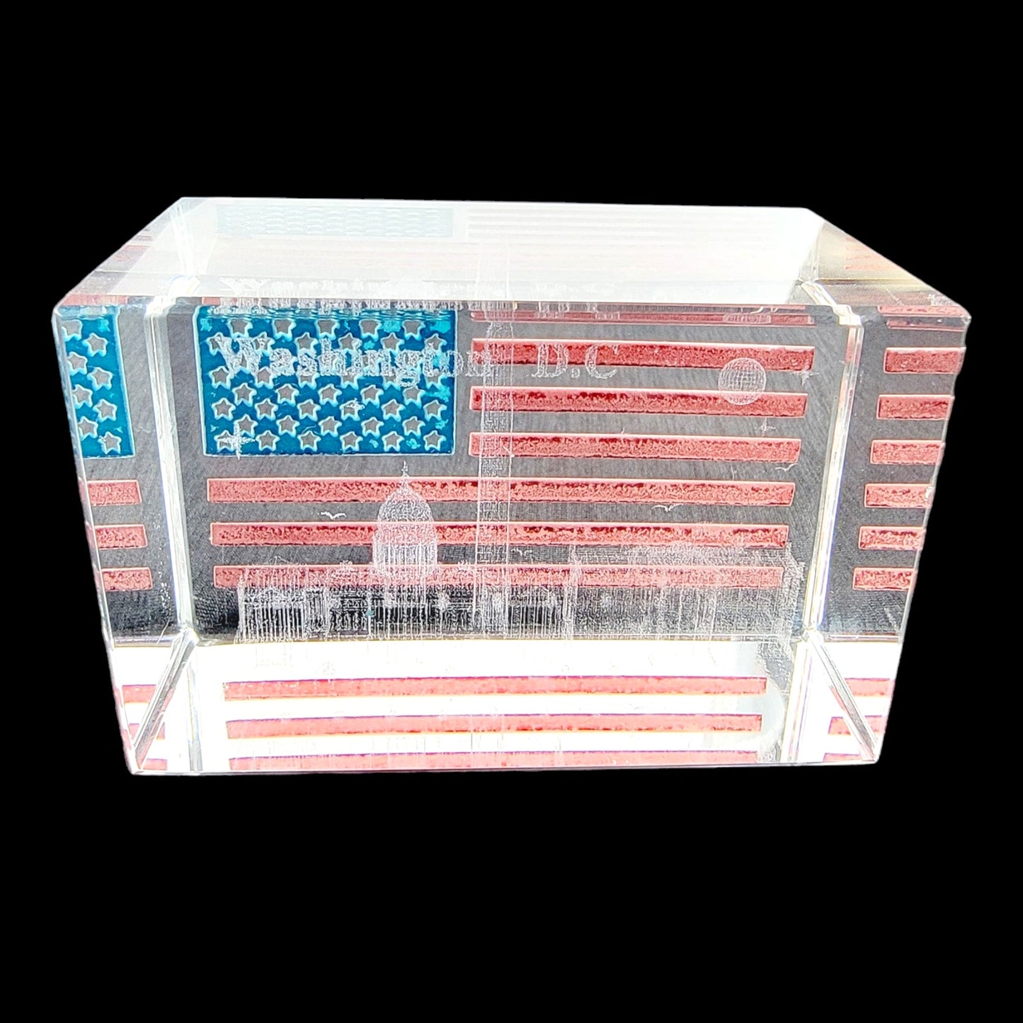 Washington DC American Flag 3D Laser Art Glass Paperweight