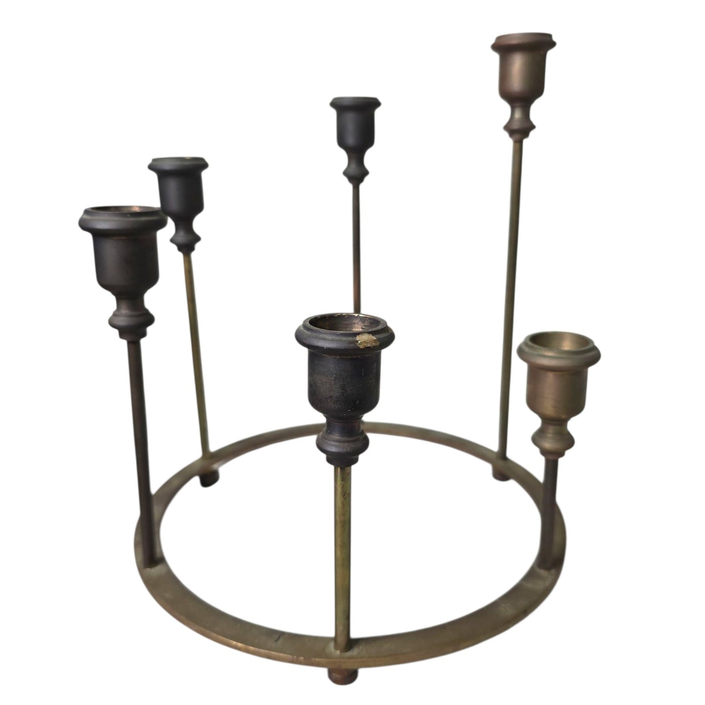 MCM 6 Taper Brass Candle Holder Modernist Sculpture Danish Brutalist Geometric