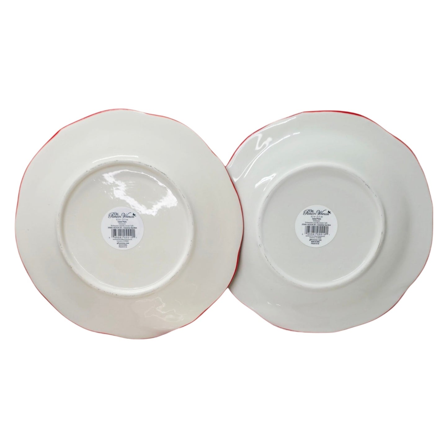 Pioneer Woman Floral Medley Salad Dessert Plates 8.25" Red Rim Set/2