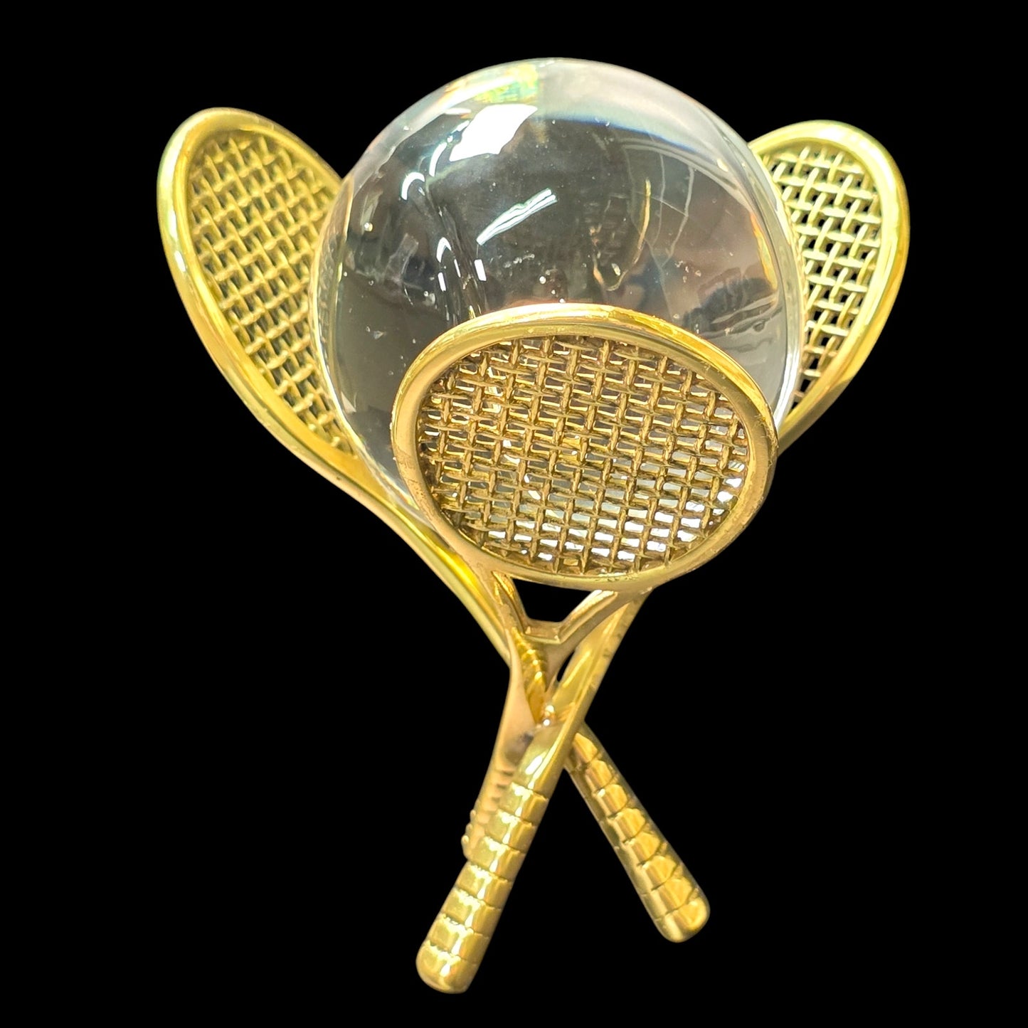 Gold Tone Tennis Ball Display with Glass Tennis Ball, Tennis Collectible Gift