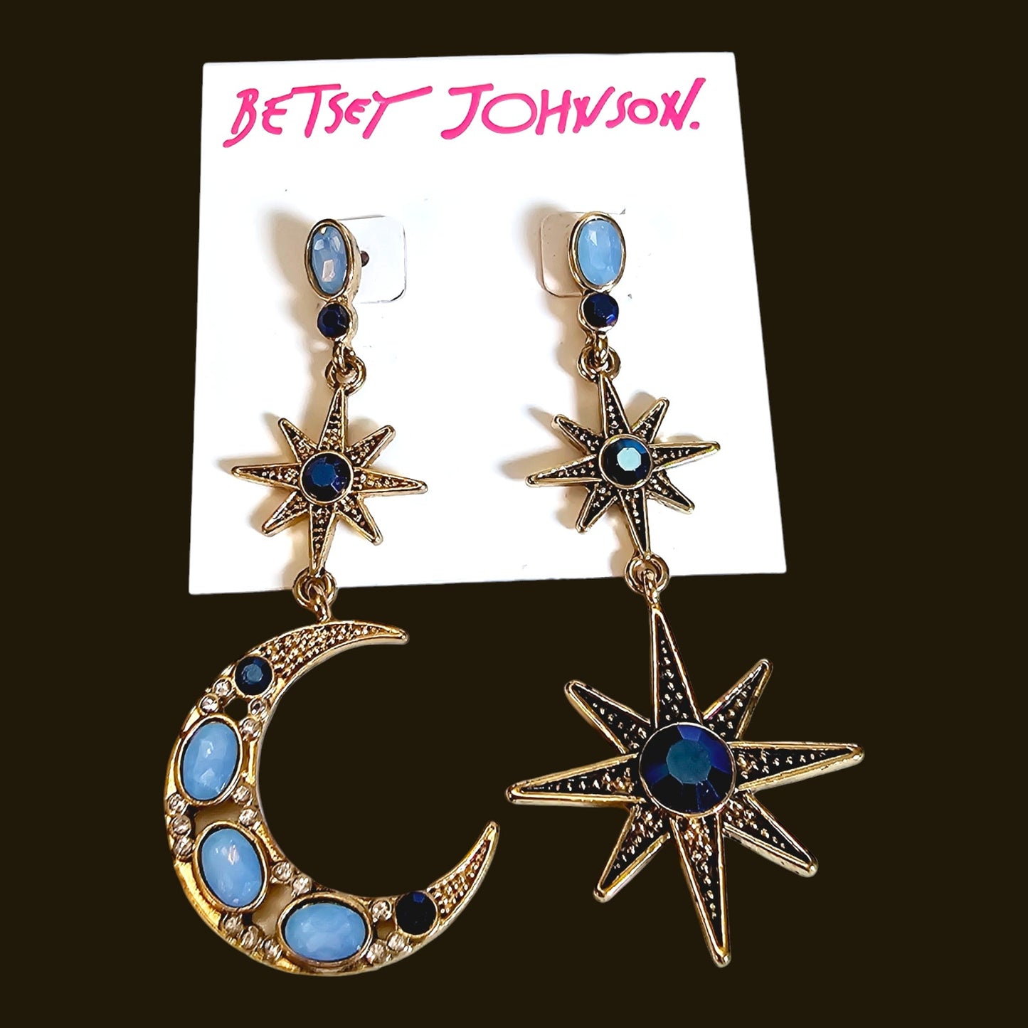 Betsey Johnson Celestial Moon and Star Drop Earrings NEW