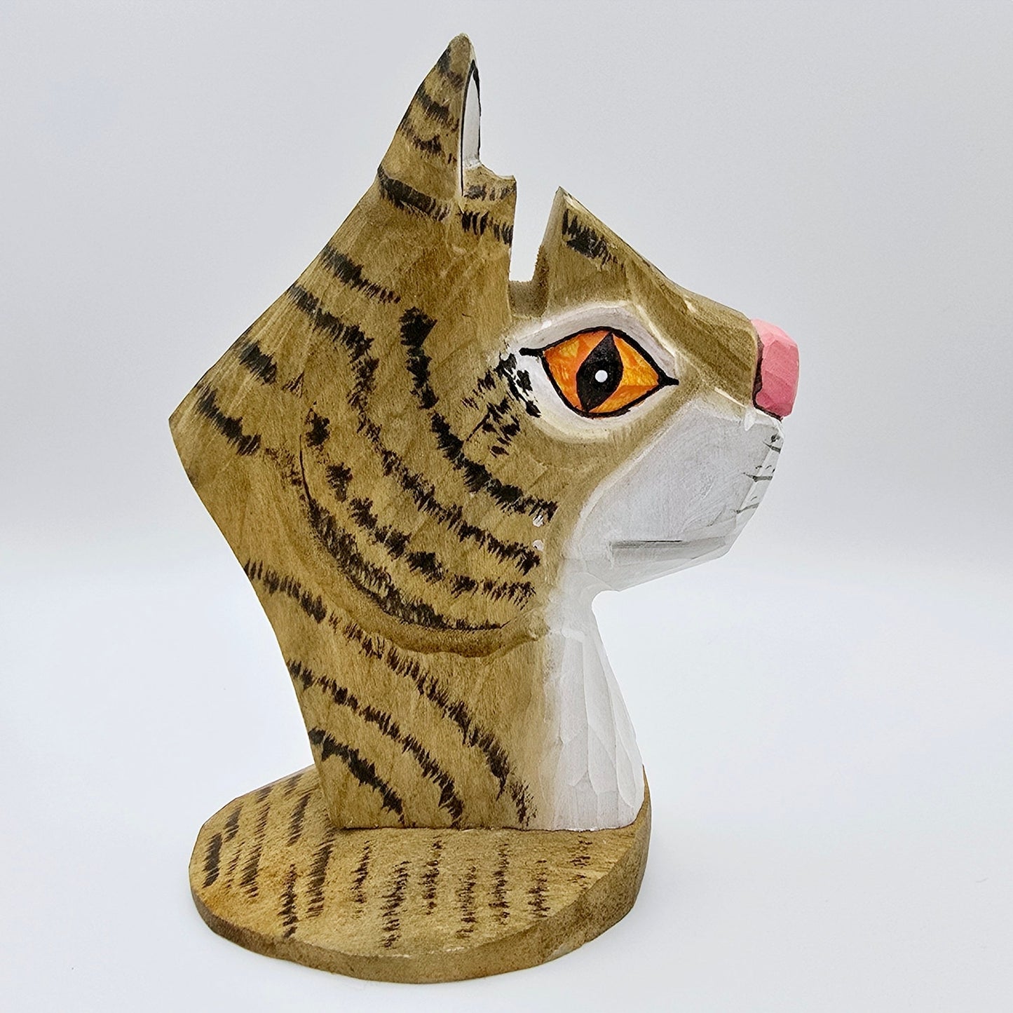 Wood Carved Orange Tabby Cat Eyeglasses Holder, Glasses Holder