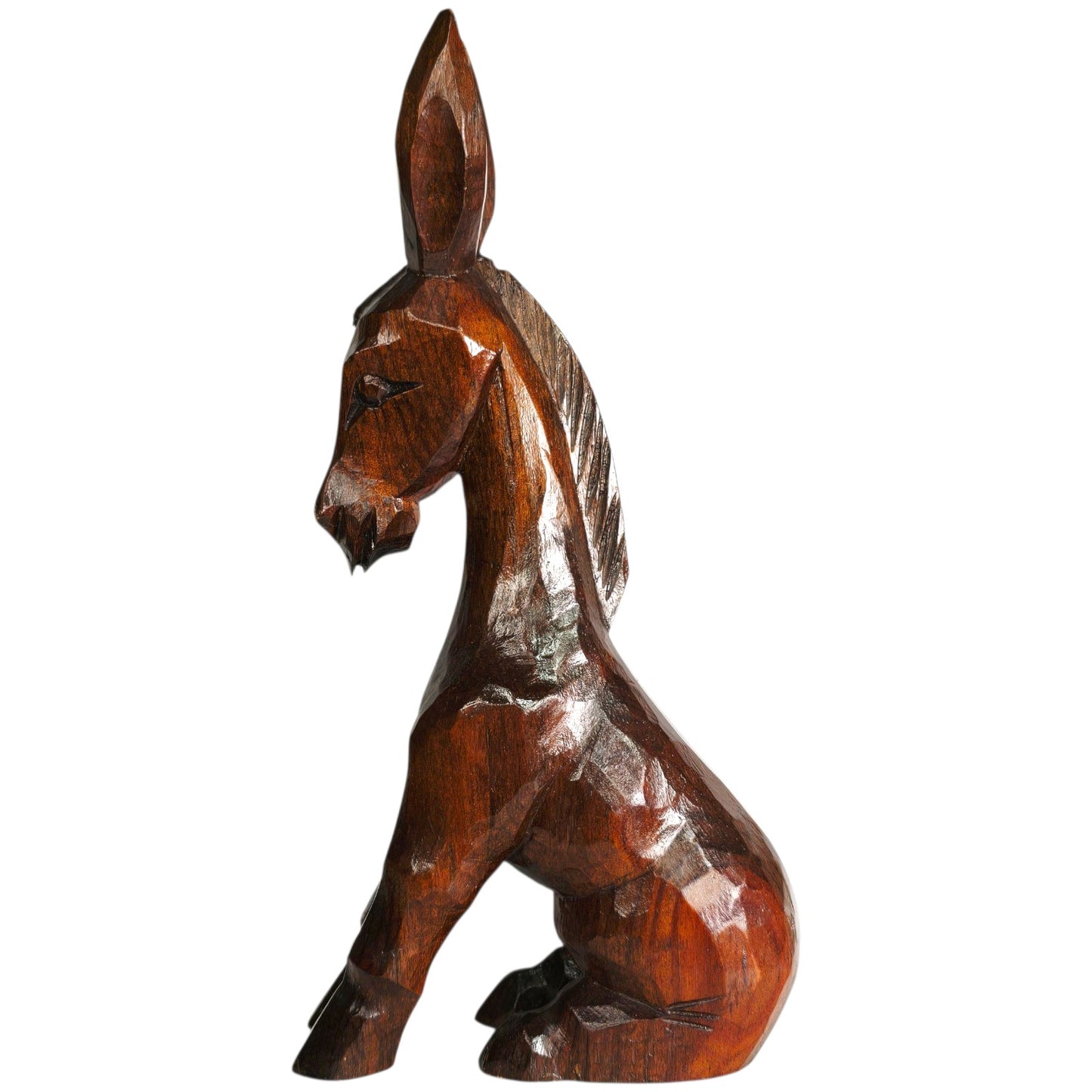 Vintage Carved Wood Donkey Figurine Lacquered Sitting Donkey Mule Burro