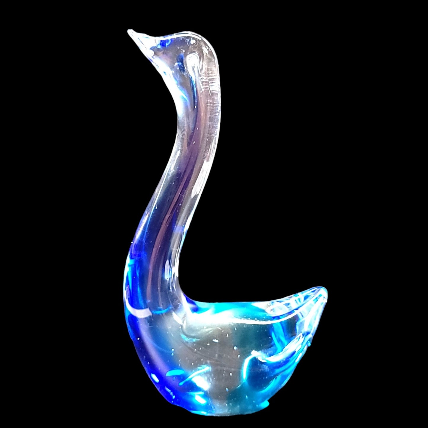 AS IS Handblown Art Glass Swan Paperweight, Blure Swirl Glass FLAW