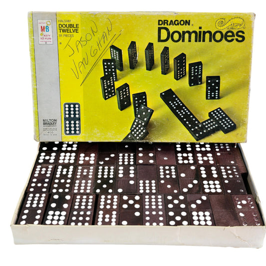 Vintage 1970 Milton Bradley Double Twelve Dragon Dominoes, 91 Piece Set