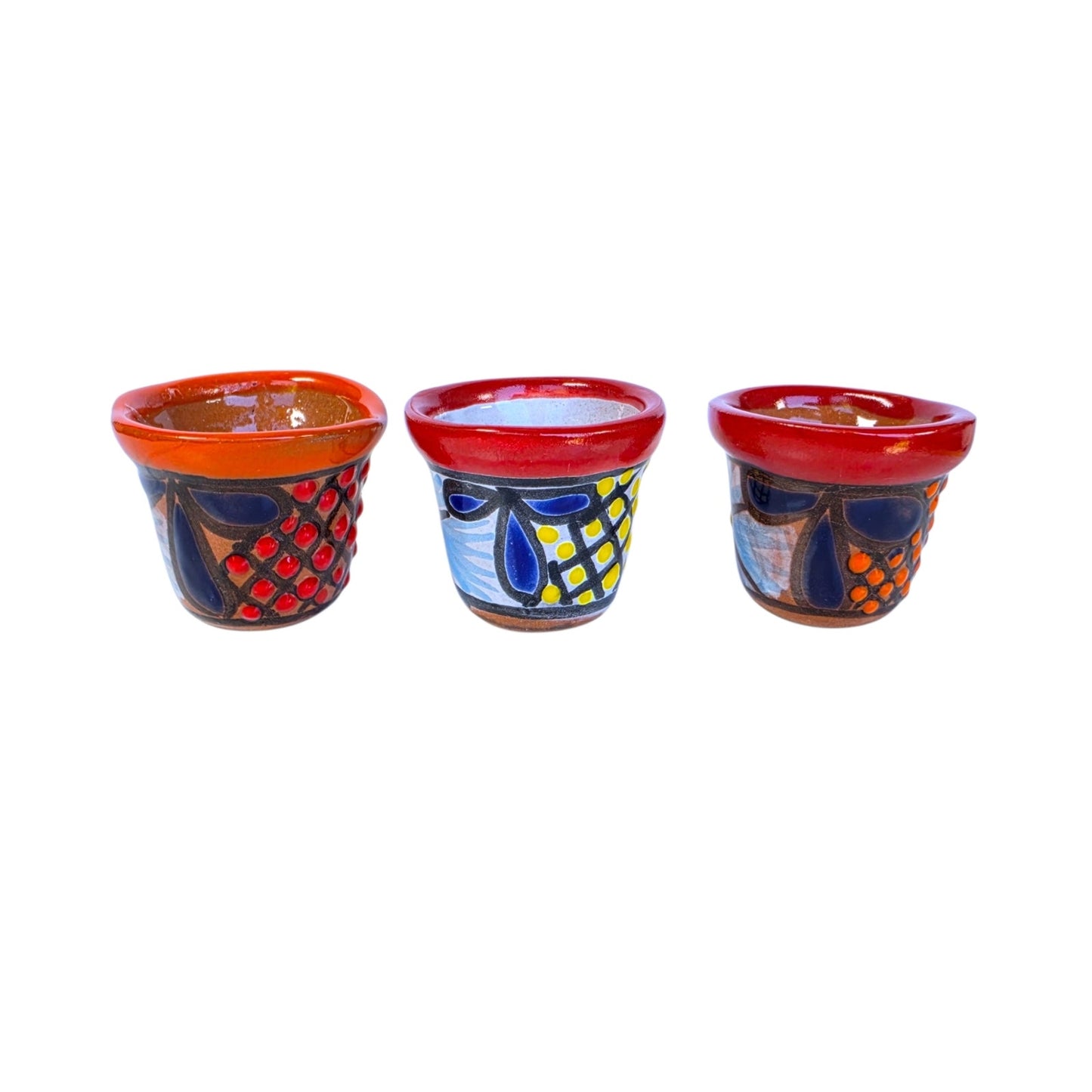Vtg Mexican Folk Art Mini Terracotta Planters Hand Painted Pots Set of 3