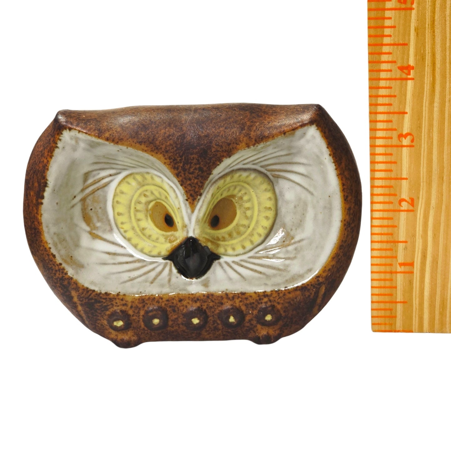 Vintage Mid-Century Owl Figurine Trinket Dish & Eyeglass Holder Desk Catchall
