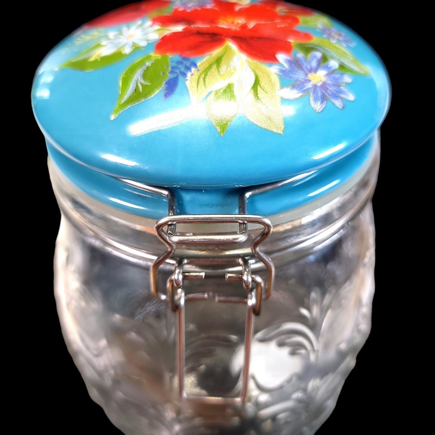 The Pioneer Woman Floral Embossed Clamp Jar 9" Spring Bouquet 100 oz. 2018