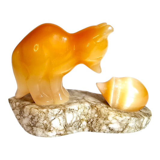 Carved Gemstone The Hedgehog and The Fox Carved Gemstone Figurines on Marble