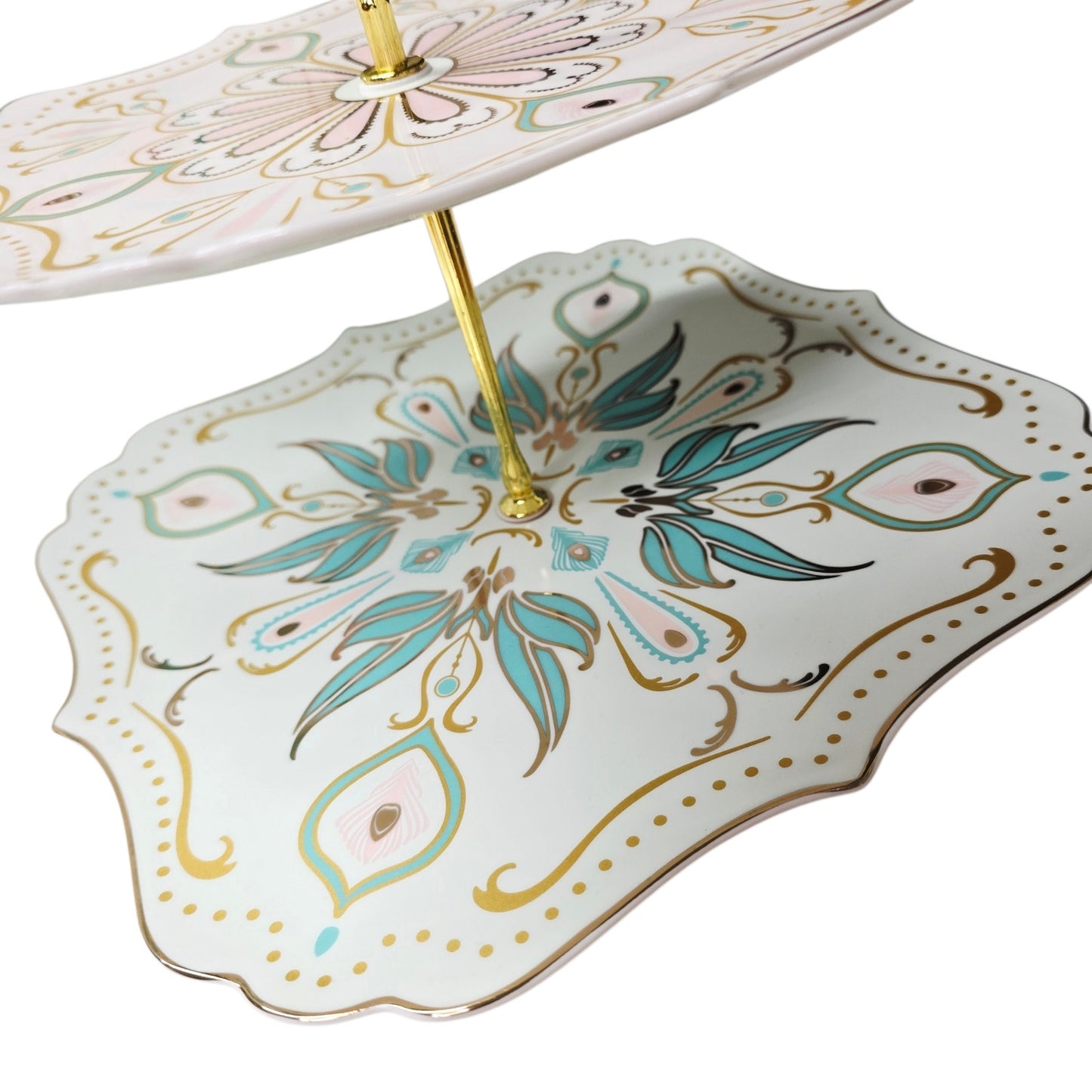 Manhattan Two Tier Dessert Stand Gold Trim Boho Fine China Tea Party Original Box